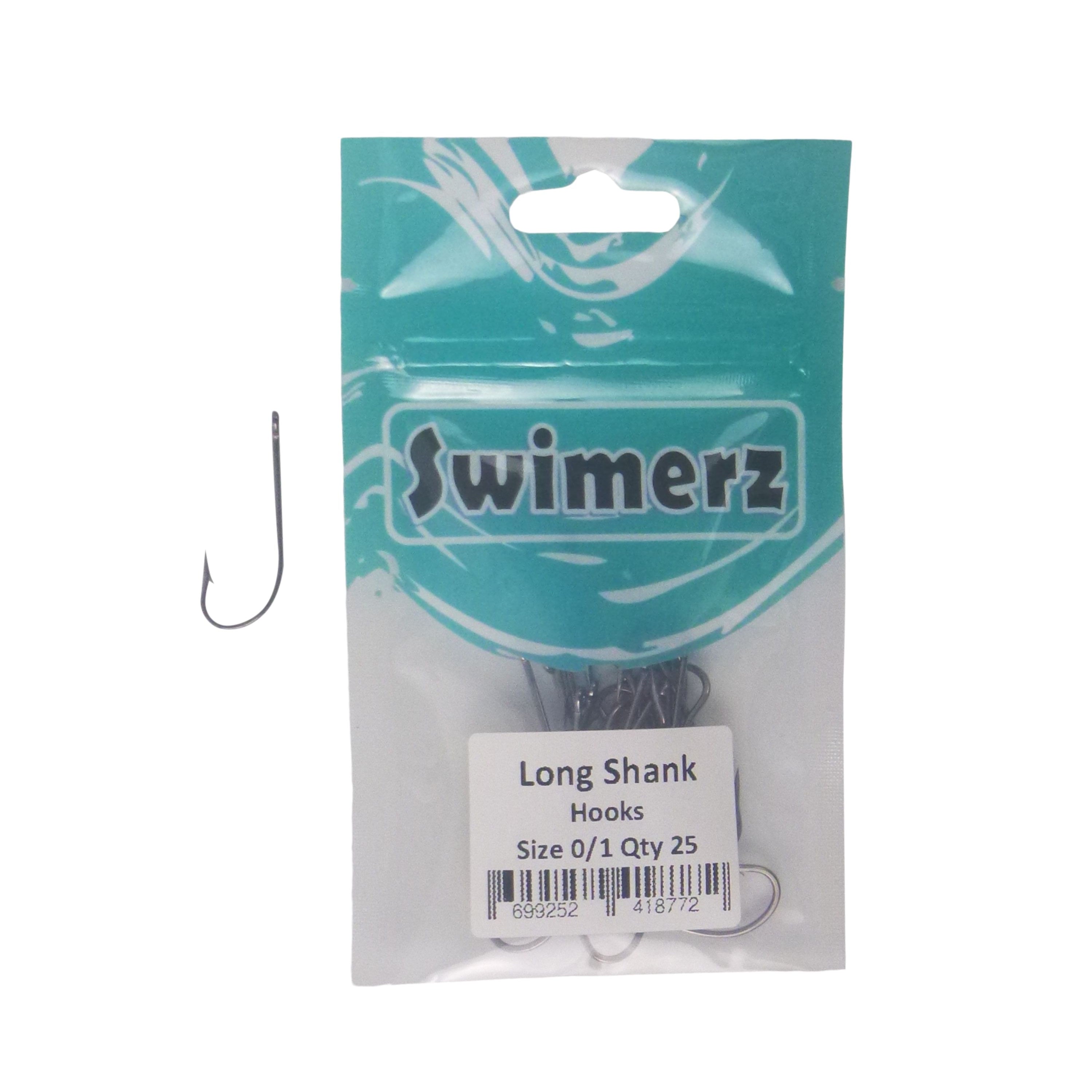 Fishing Tackle: Swimerz 0/1 Long Shank Worm Hook 25 Pack