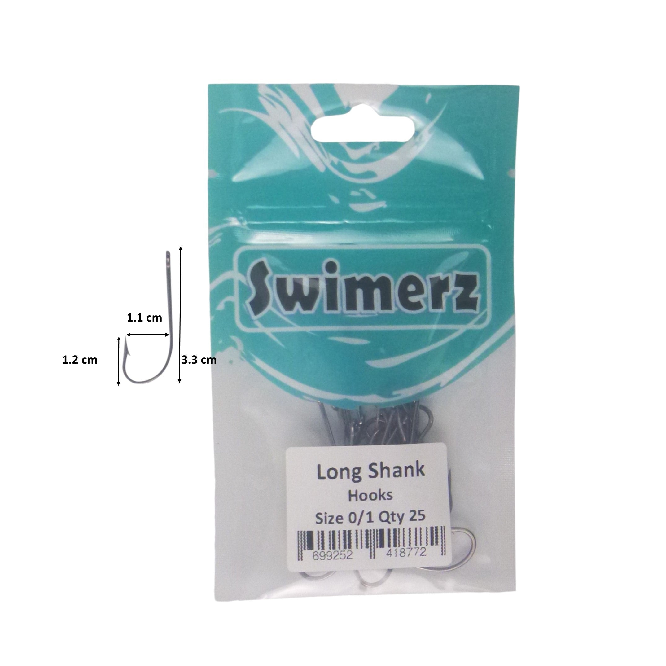 Fishing Tackle: Swimerz 0/1 Long Shank Worm Hook 25 Pack