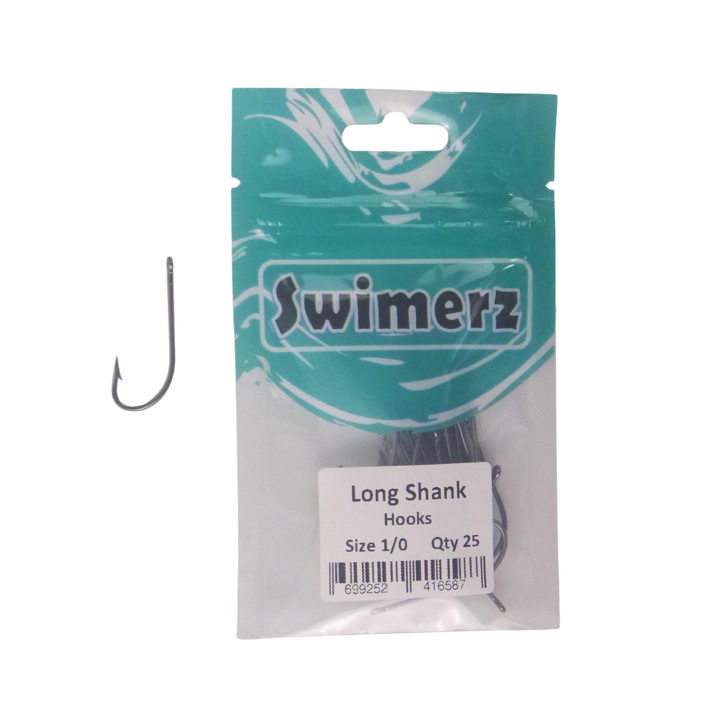 Fishing Tackle: Swimerz 1/0 Long Shank Worm Hook 25 pack
