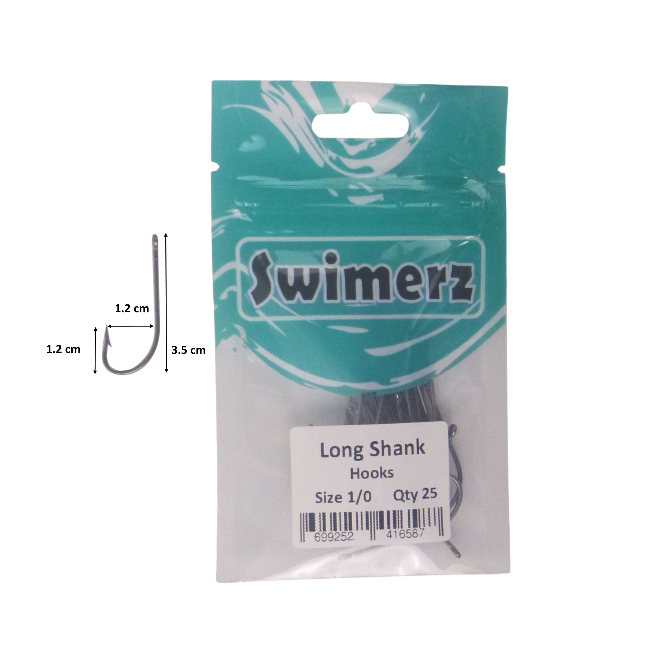Fishing Tackle: Swimerz 1/0 Long Shank Worm Hook 25 pack