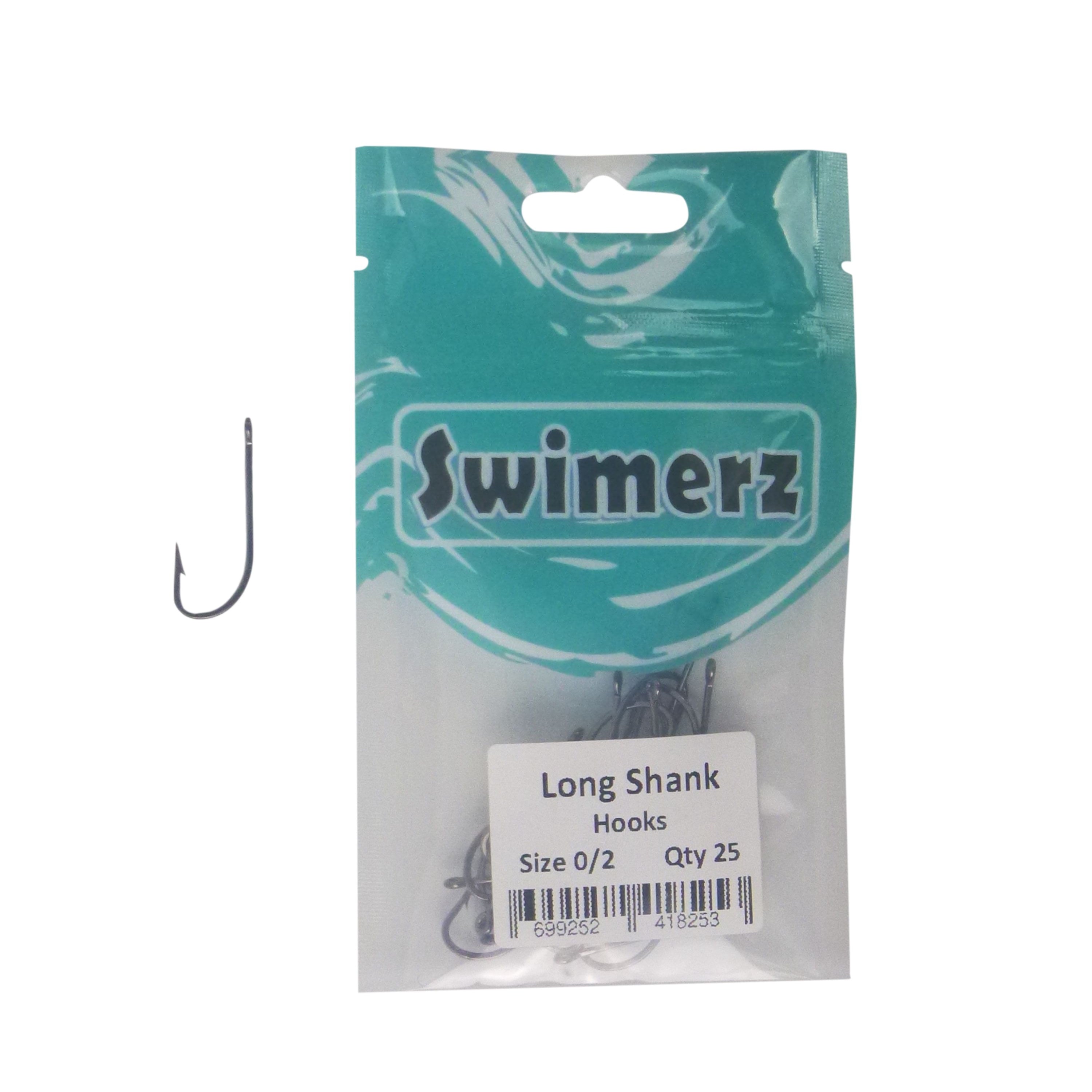 Fishing Tackle: Swimerz 0/2 Long Shank Worm Hook 25 Pack