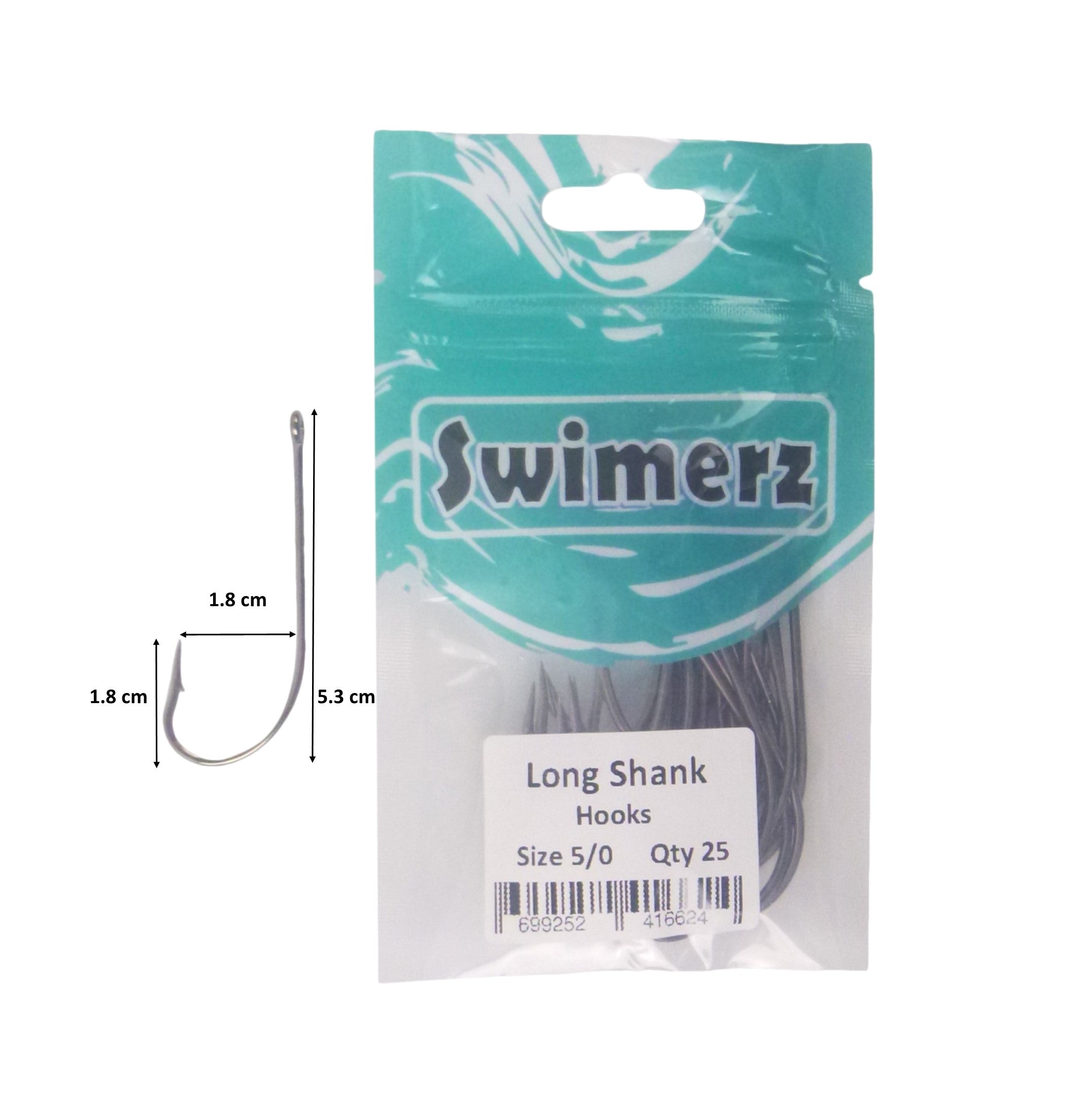 Fishing Tackle: Swimerz 5/0 Long Shank Worm Hook 25 Pack