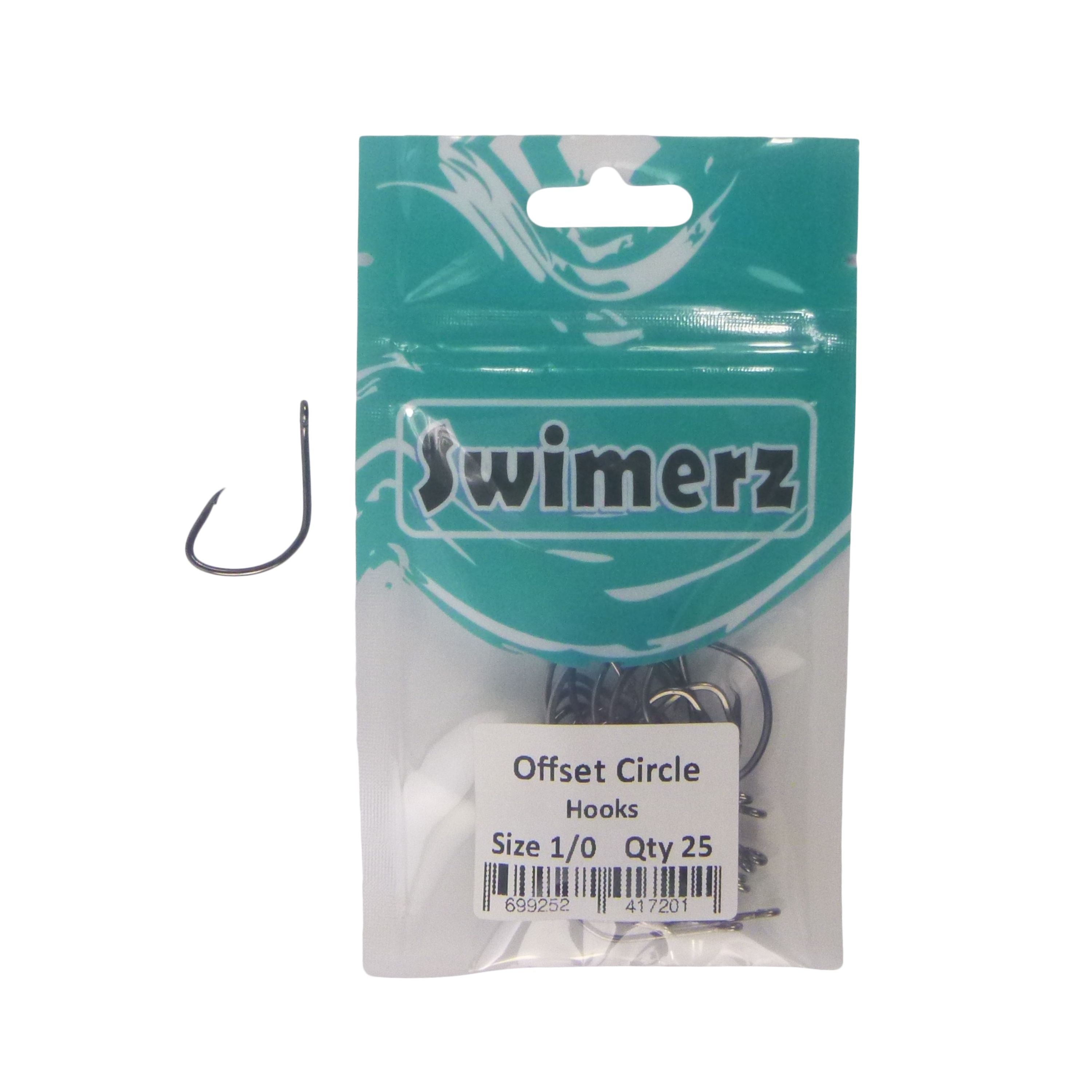 Fishing Tackle: Swimerz 1/0 Offset Circle Hook 25 Pack