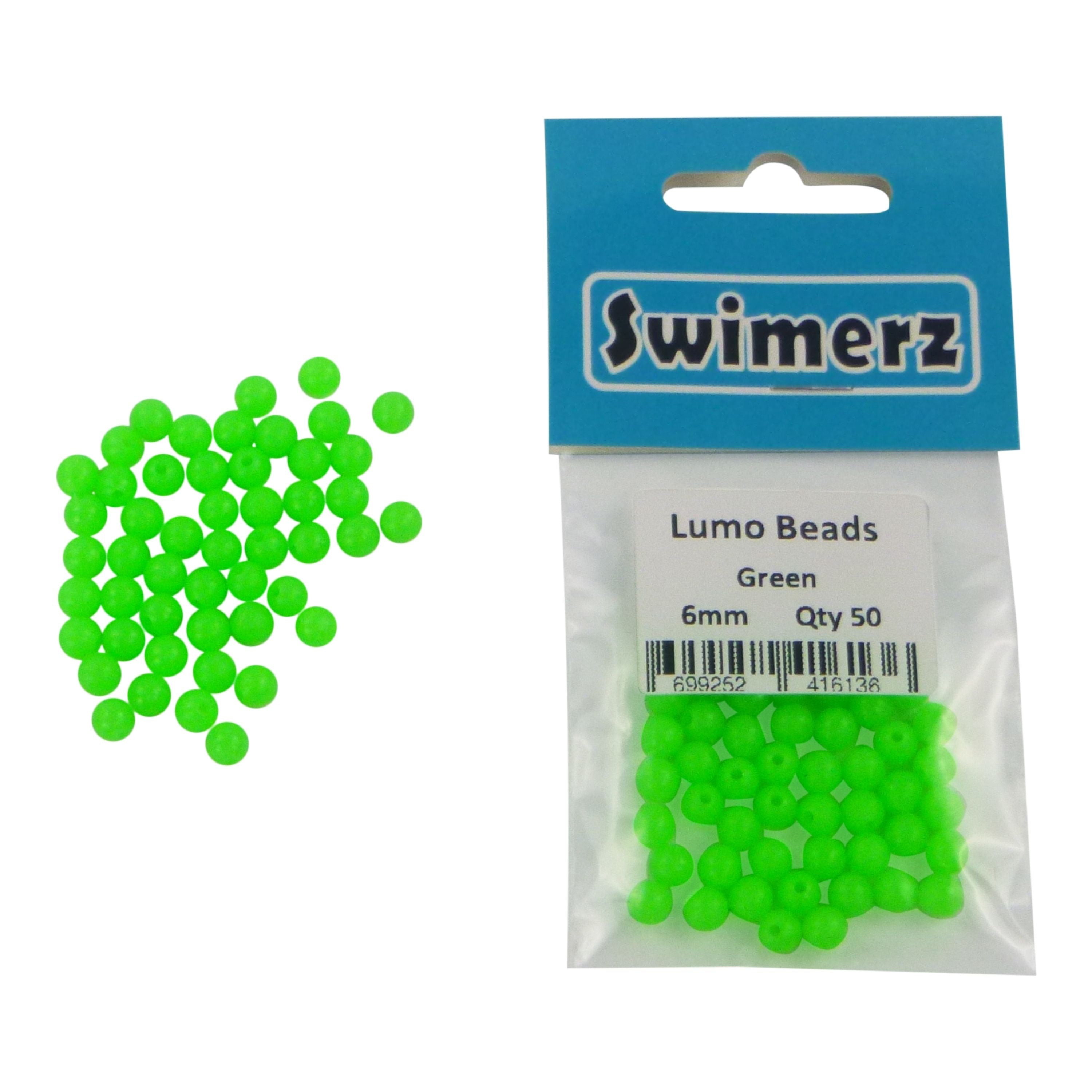 Fishing Tackle: Swimerz Beads, 6mm, Lumo Green, 50 pack