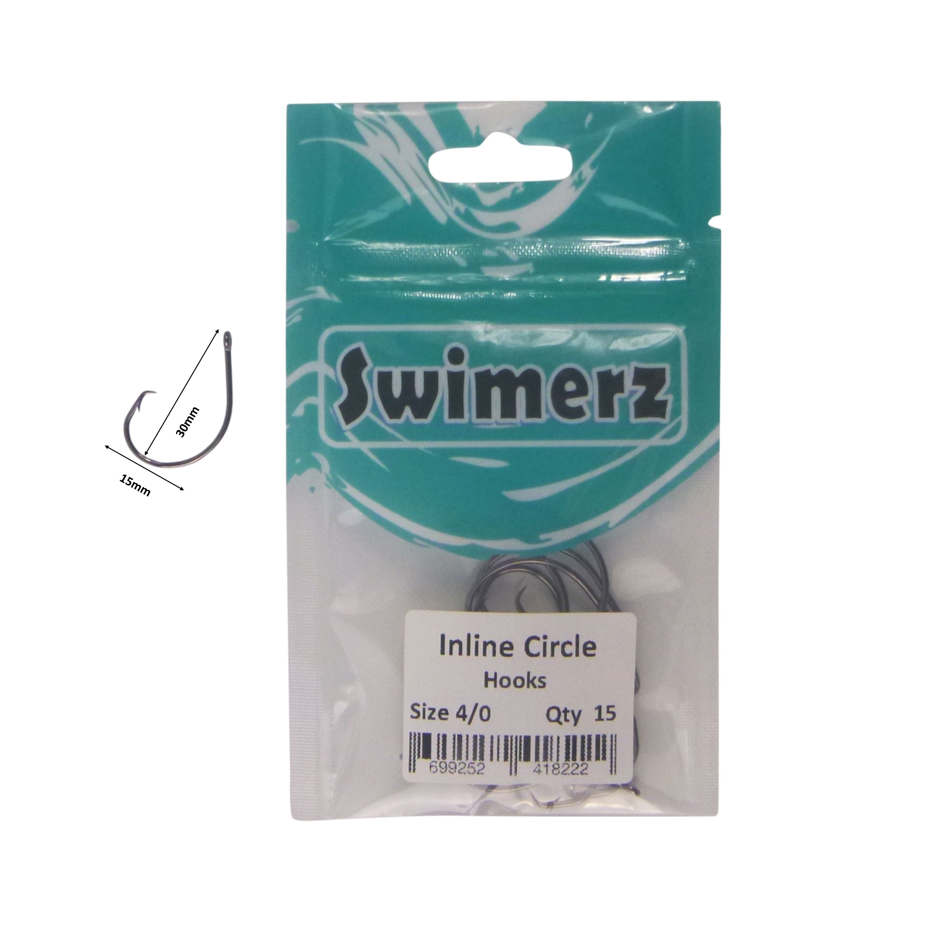 Fishing Tackle: Swimerz 4/0 Inline Circle Hook 15 pack