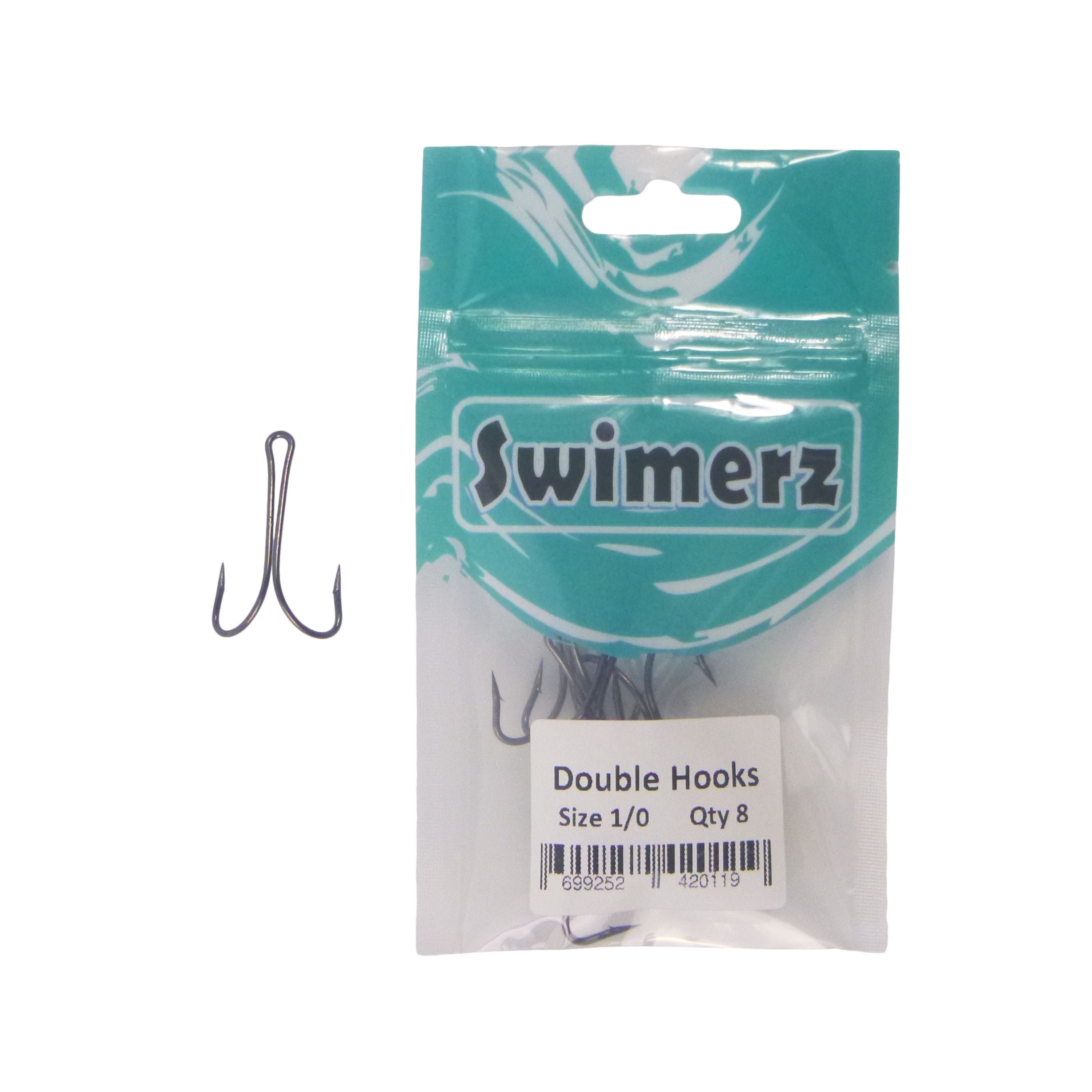Fishing Tackle: Swimerz Size 1/0 Extra Strong Double Hook 8 Pack