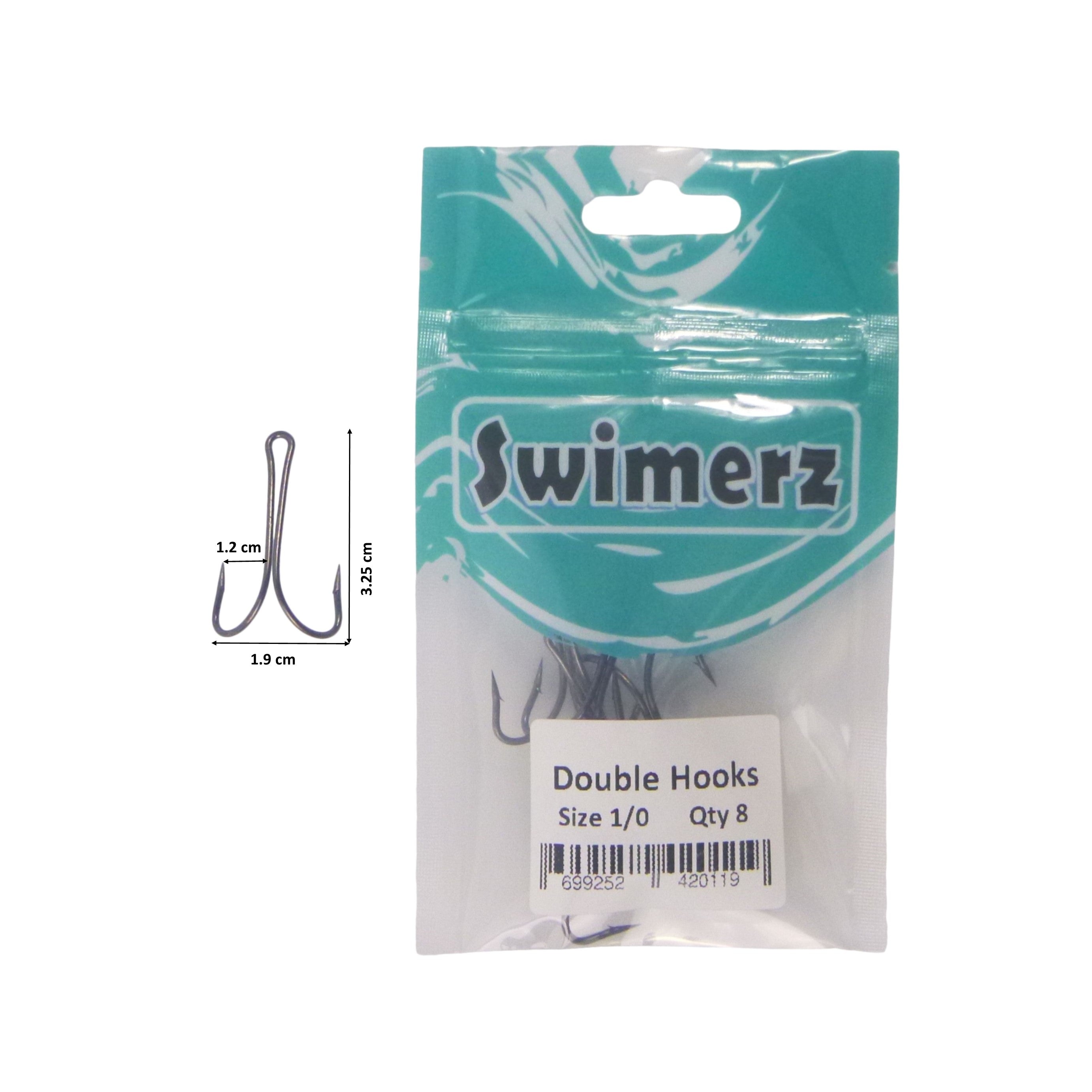Fishing Tackle: Swimerz Size 1/0 Extra Strong Double Hook 8 Pack