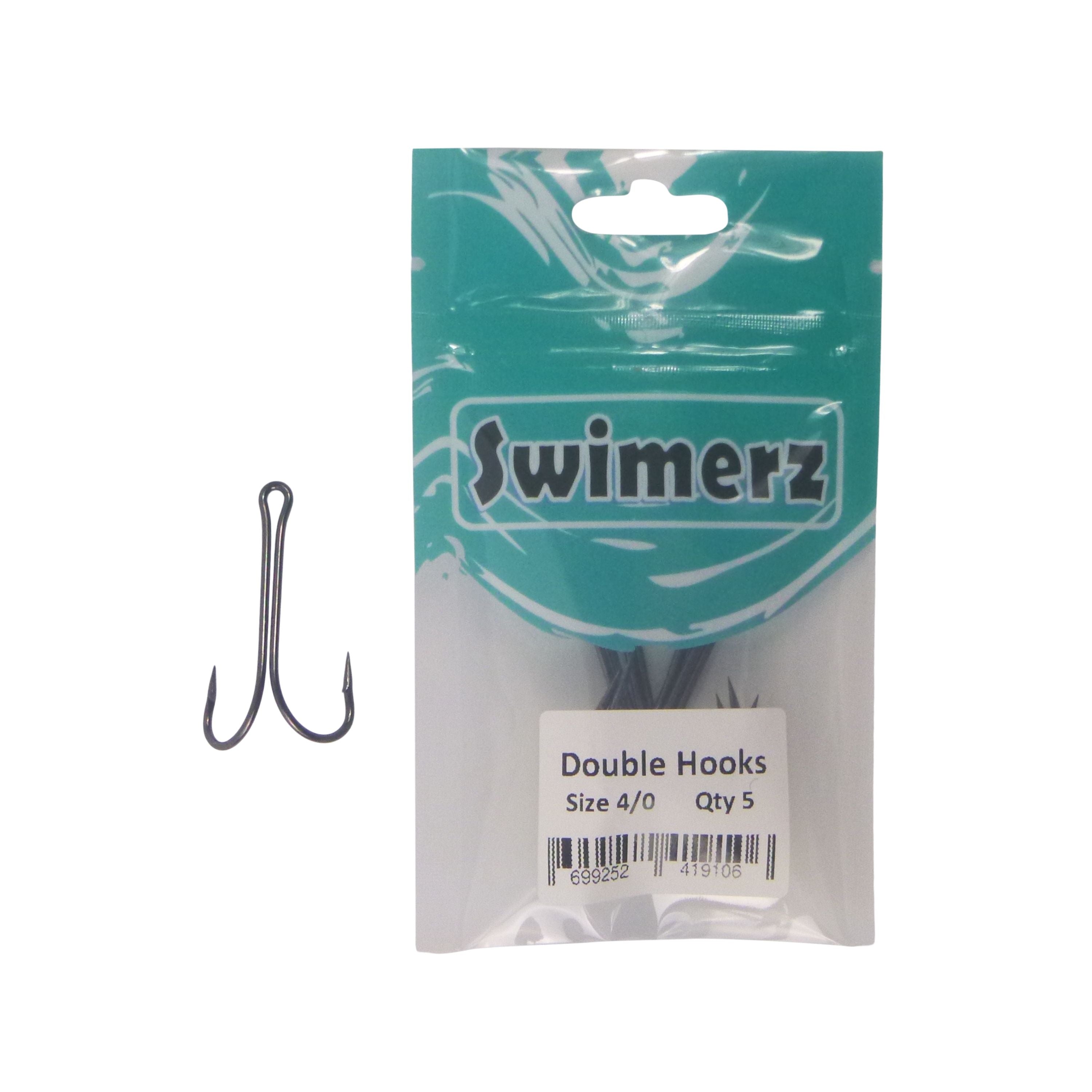Fishing Tackle: Swimerz Size 4/0 Extra Strong Double Hook 5 Pack