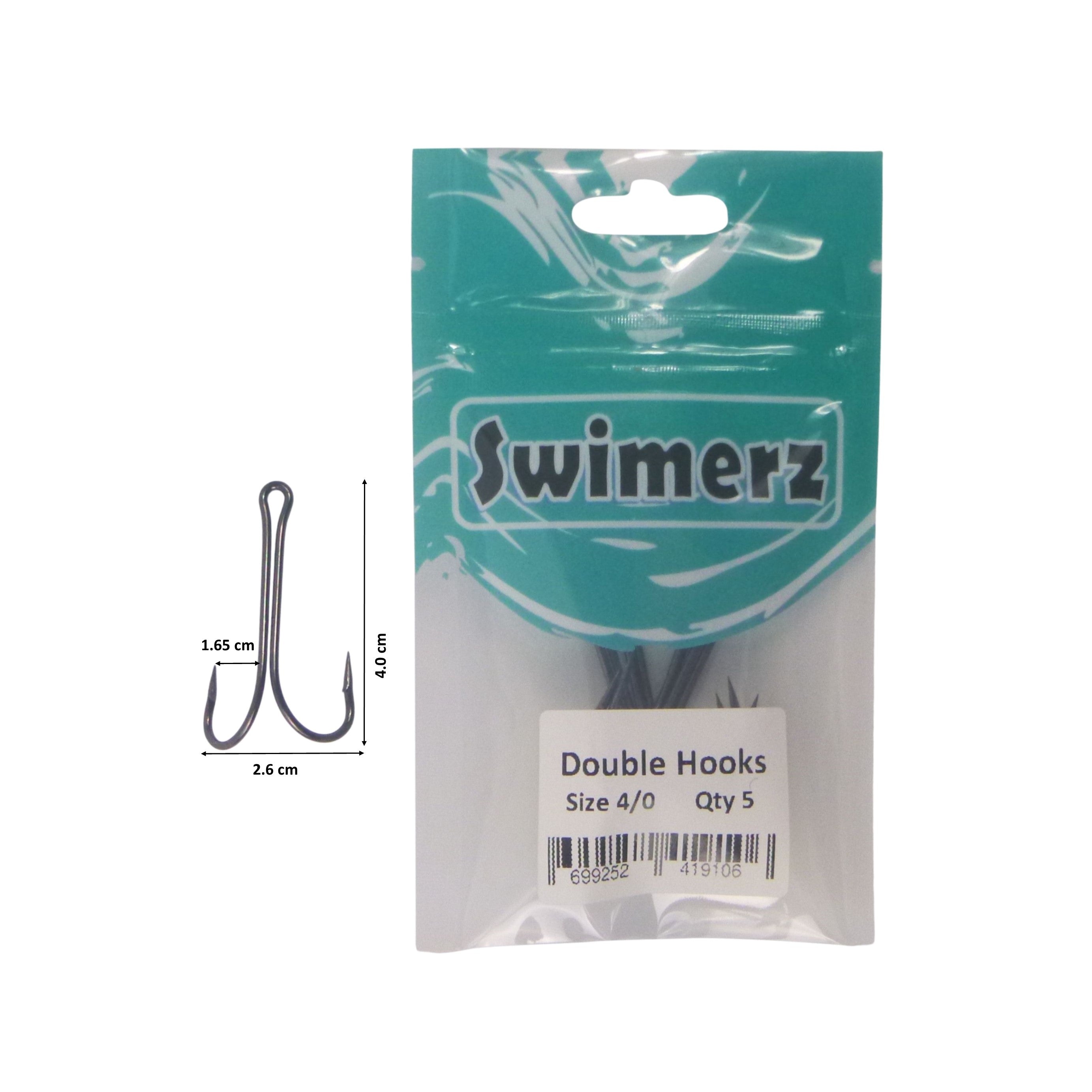 Fishing Tackle: Swimerz Size 4/0 Extra Strong Double Hook 5 Pack