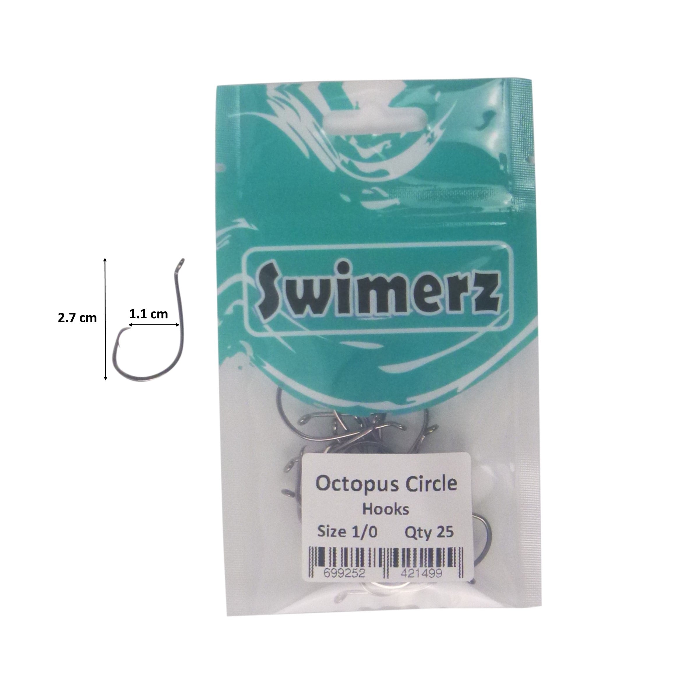 Fishing Tackle: Swimerz 1/0 Octopus Circle Hooks, 25 pack