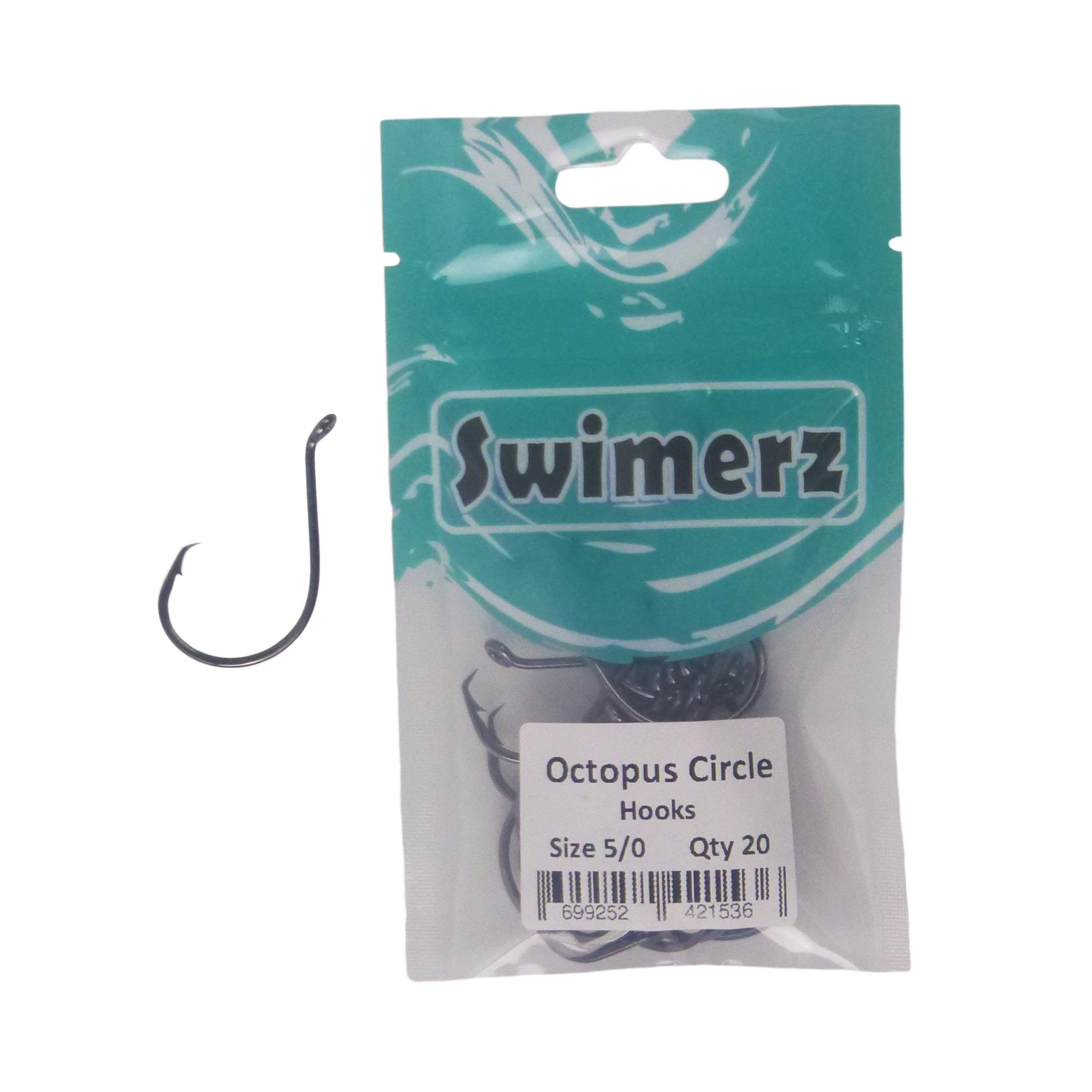 Fishing Tackle: Swimerz 5/0 Octopus Circle Hooks, 20 pack