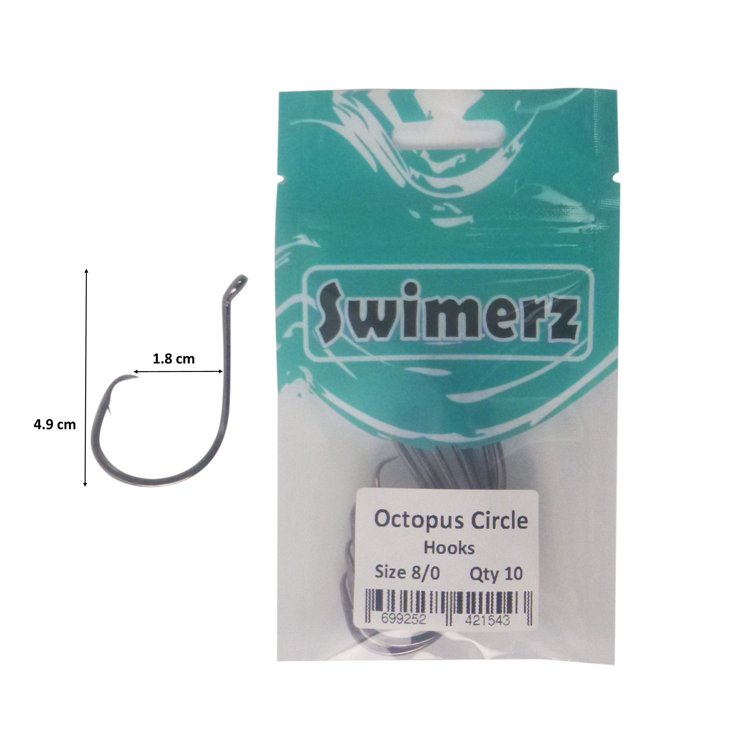 Fishing Tackle: Swimerz 8/0 Octopus Circle Hooks, 10 pack