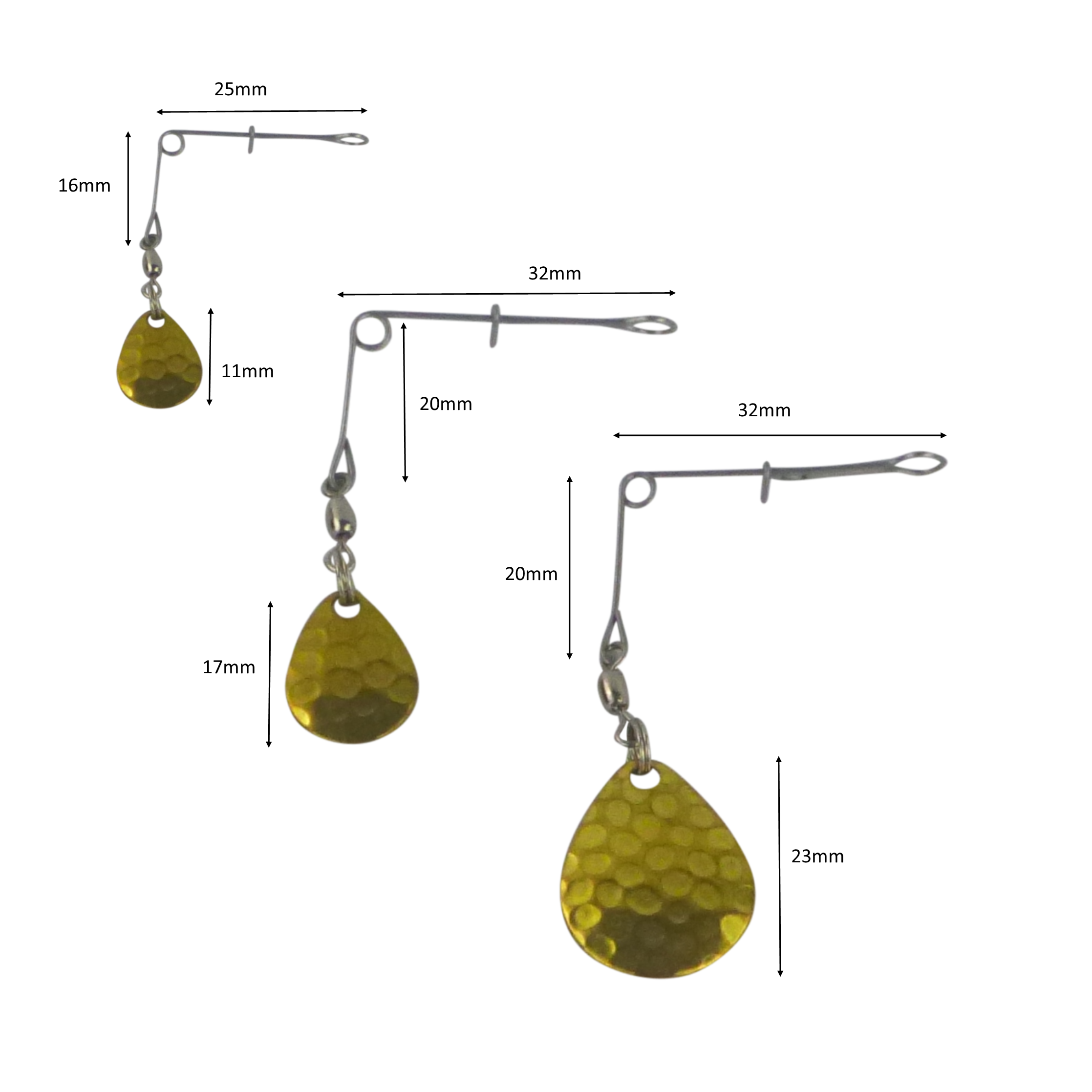 Fishing Tackle: Swimerz Jig Spinner, Small, Hammered Brass, 5 Pack
