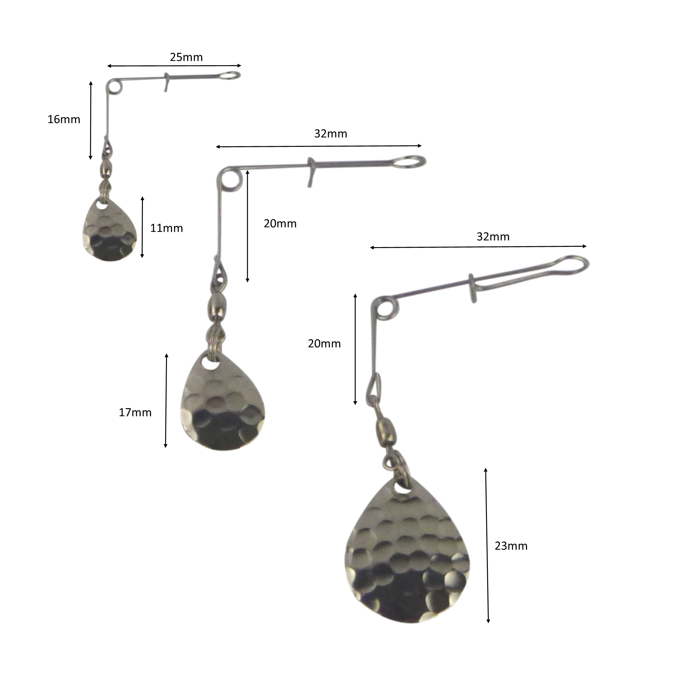 Fishing Tackle: Swimerz Jig Spinner, Medium, Hammered Nickel, 5 Pack