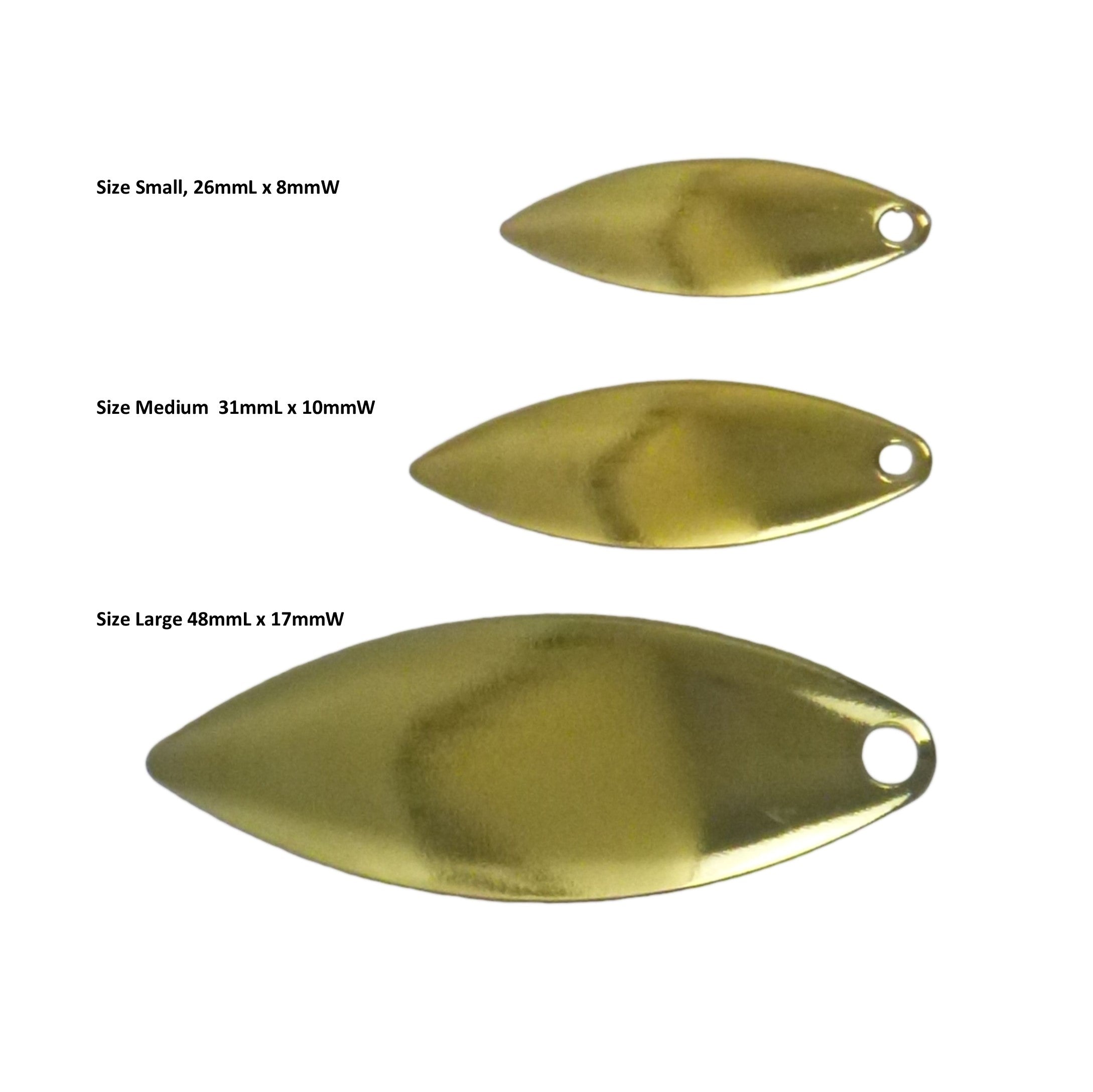 Fishing Tackle: Artizan Smooth Willow Blade, Brass, 31mmL x 10mmW, Qty 5