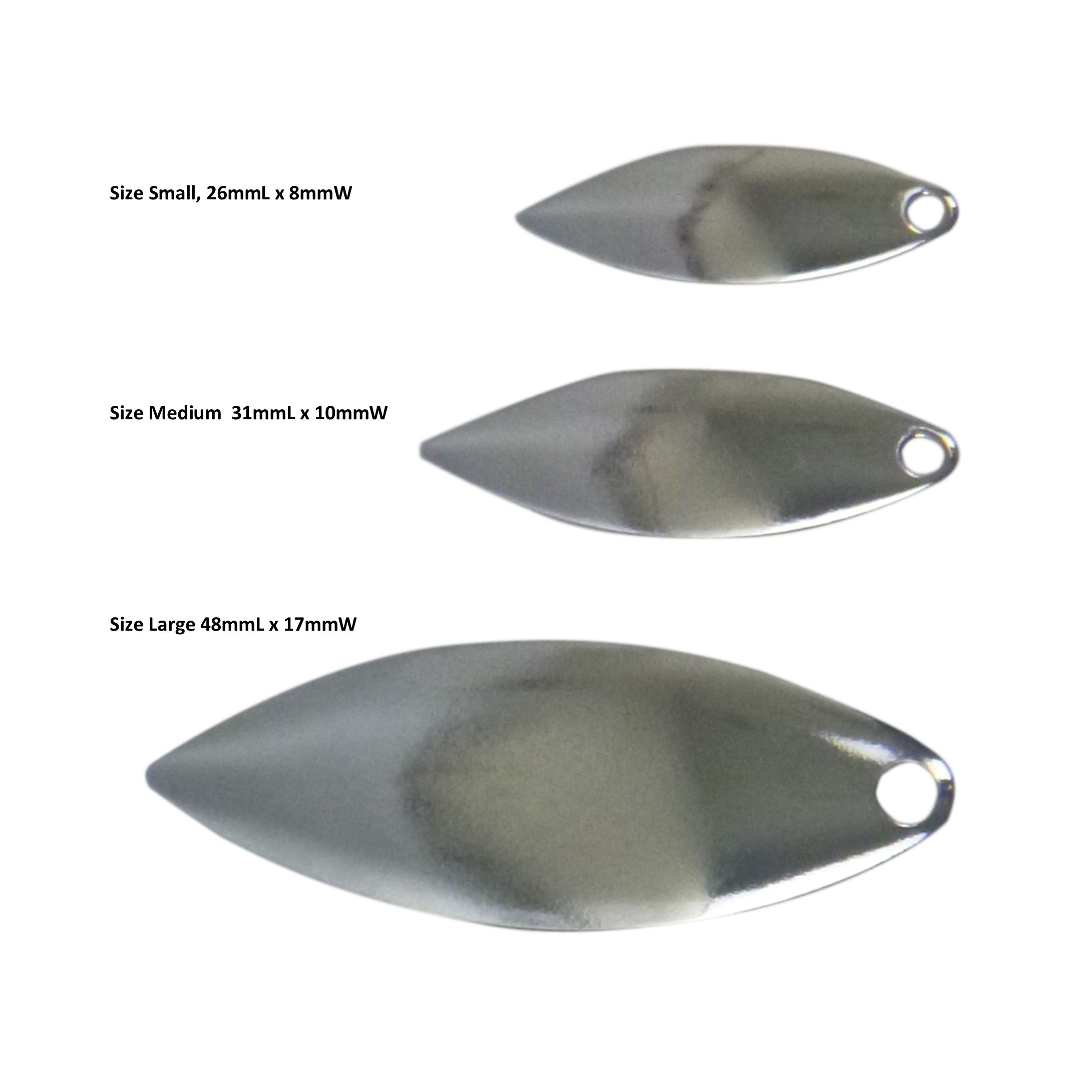 Fishing Tackle: Artizan Smooth Willow Blade, Nickel, 48mmL x 17mmW, Qty 5