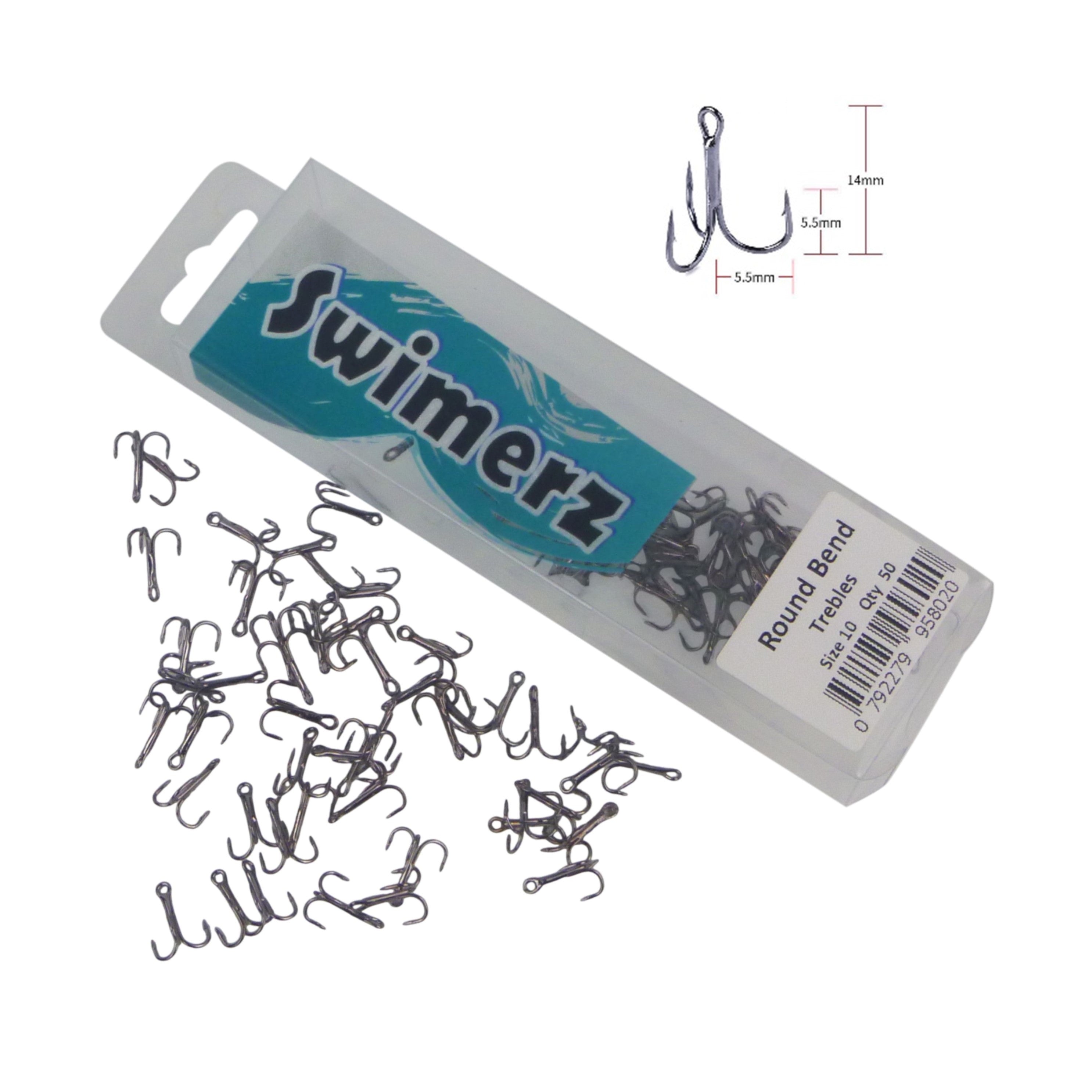 Fishing Tackle: Swimerz Round Bend Trebles Size 10, 50 pack
