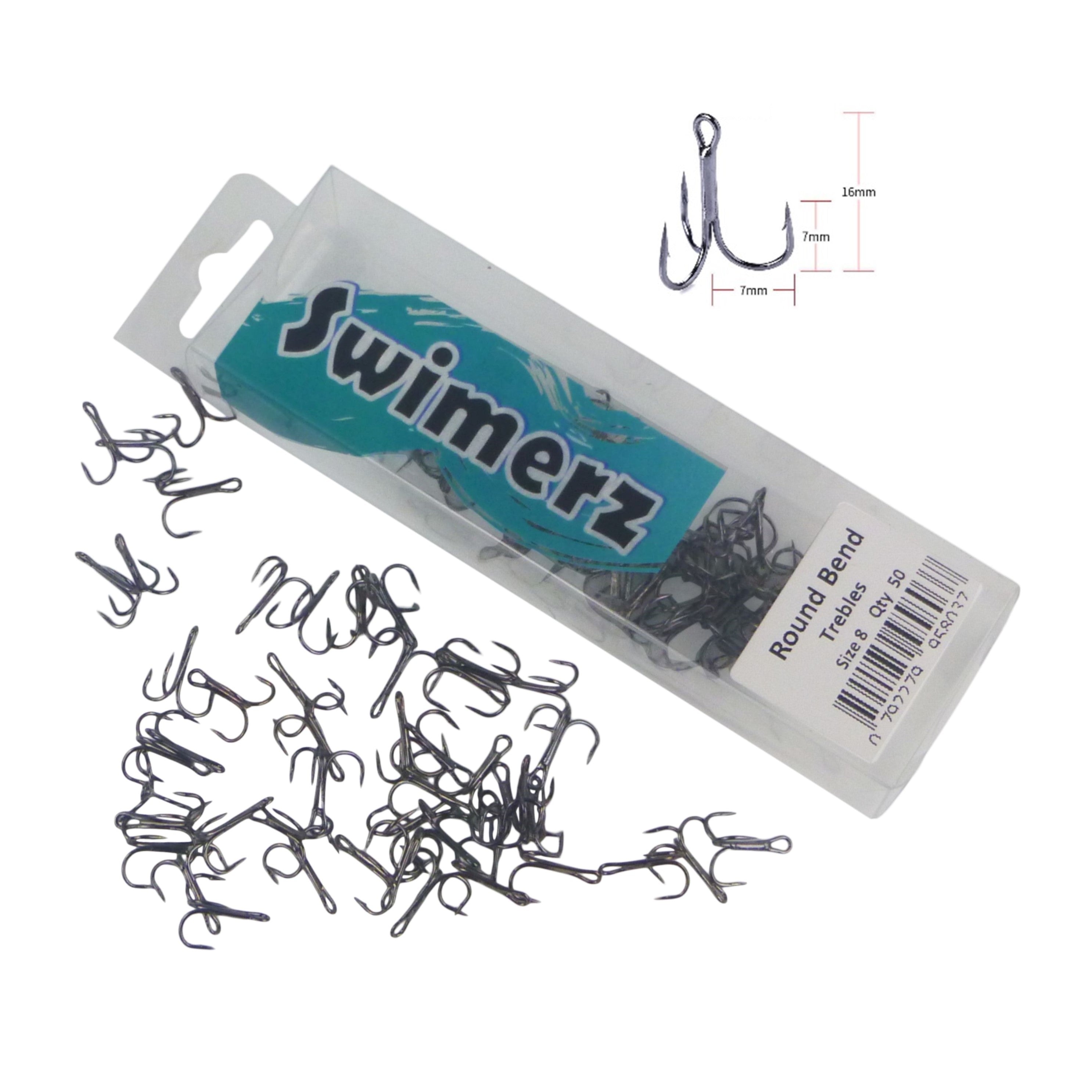Fishing Tackle: Swimerz Round Bend Trebles Size 8, 50 pack