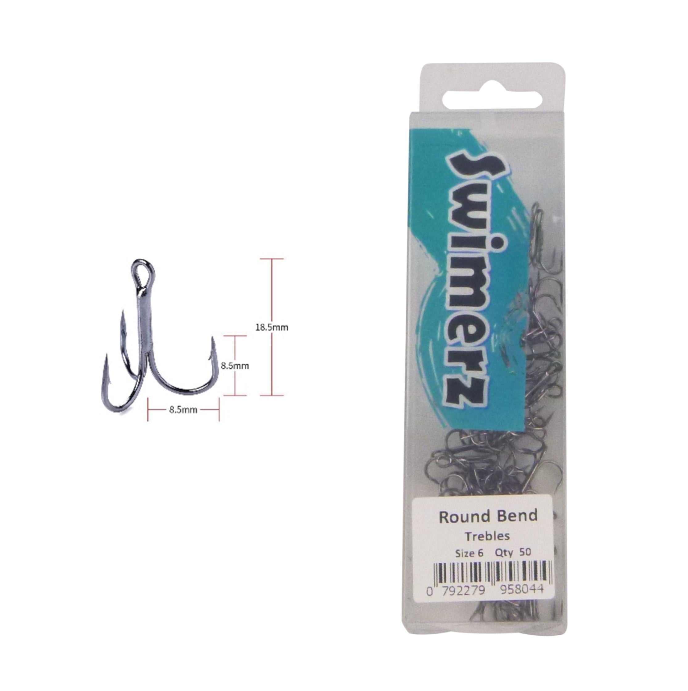 Fishing Tackle: Swimerz Round Bend Trebles Size 6, 50 pack