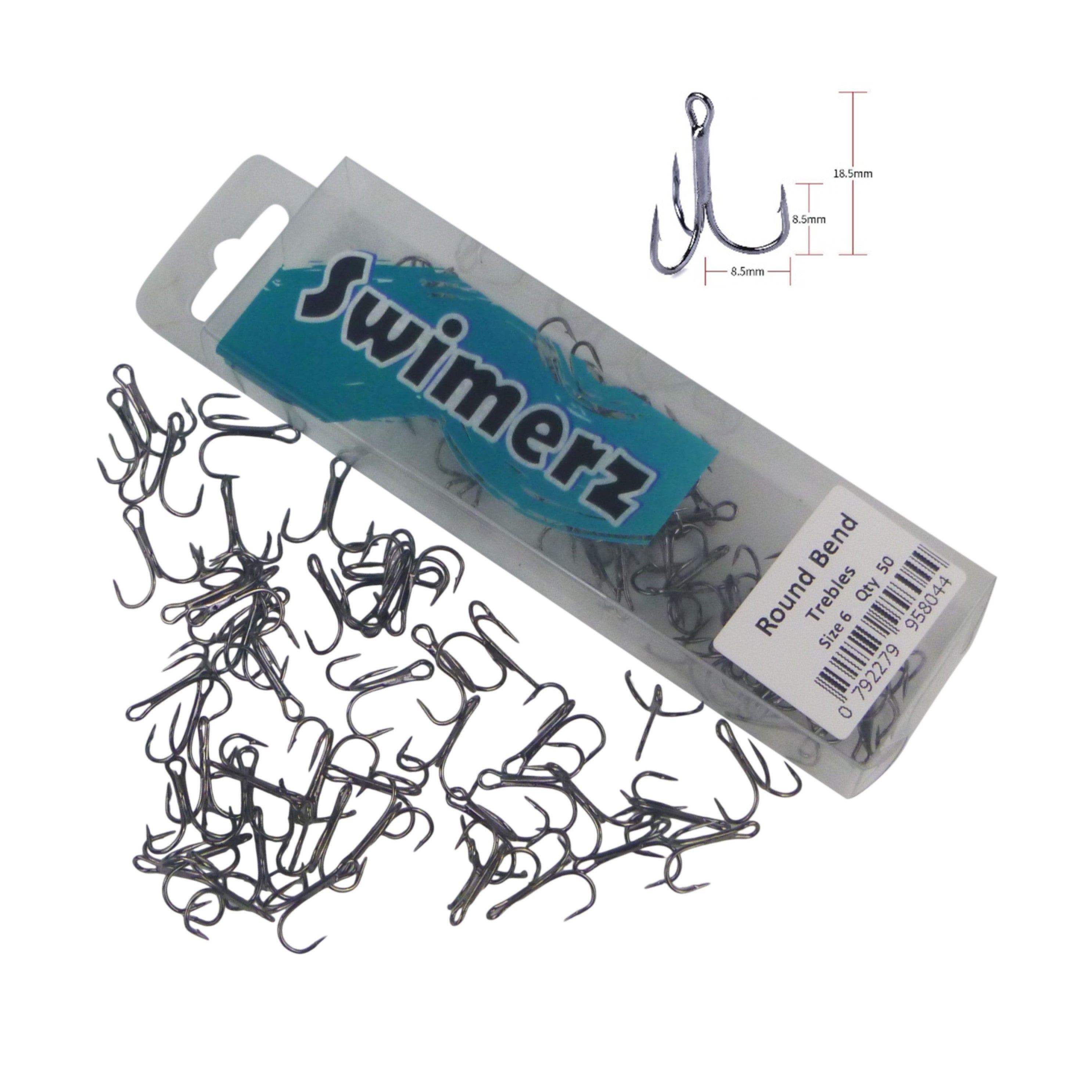 Fishing Tackle: Swimerz Round Bend Trebles Size 6, 50 pack