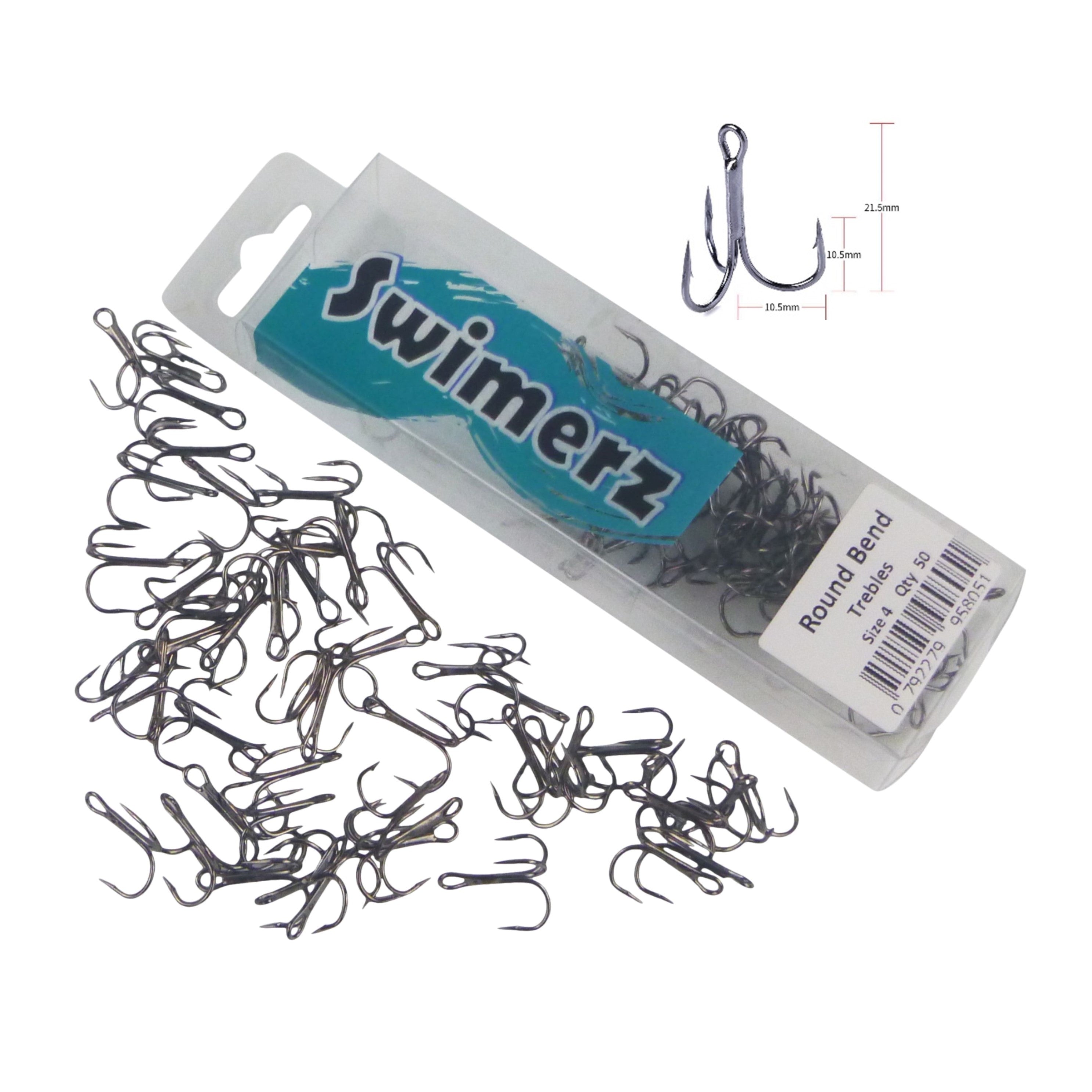 Fishing Tackle: Swimerz Round Bend Trebles Size 4, 50 pack