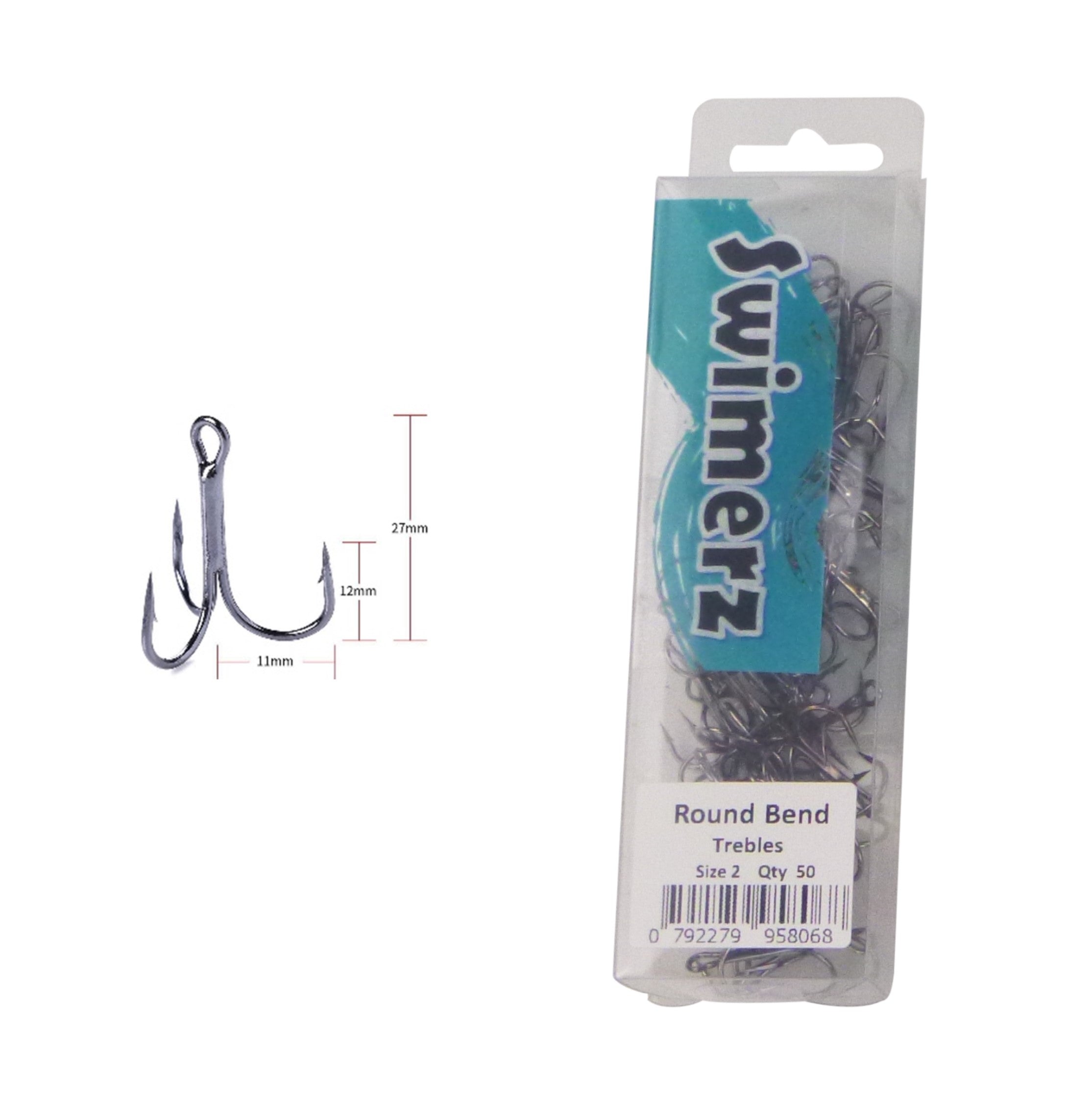 Fishing Tackle: Swimerz Round Bend Trebles Size 2, 50 pack