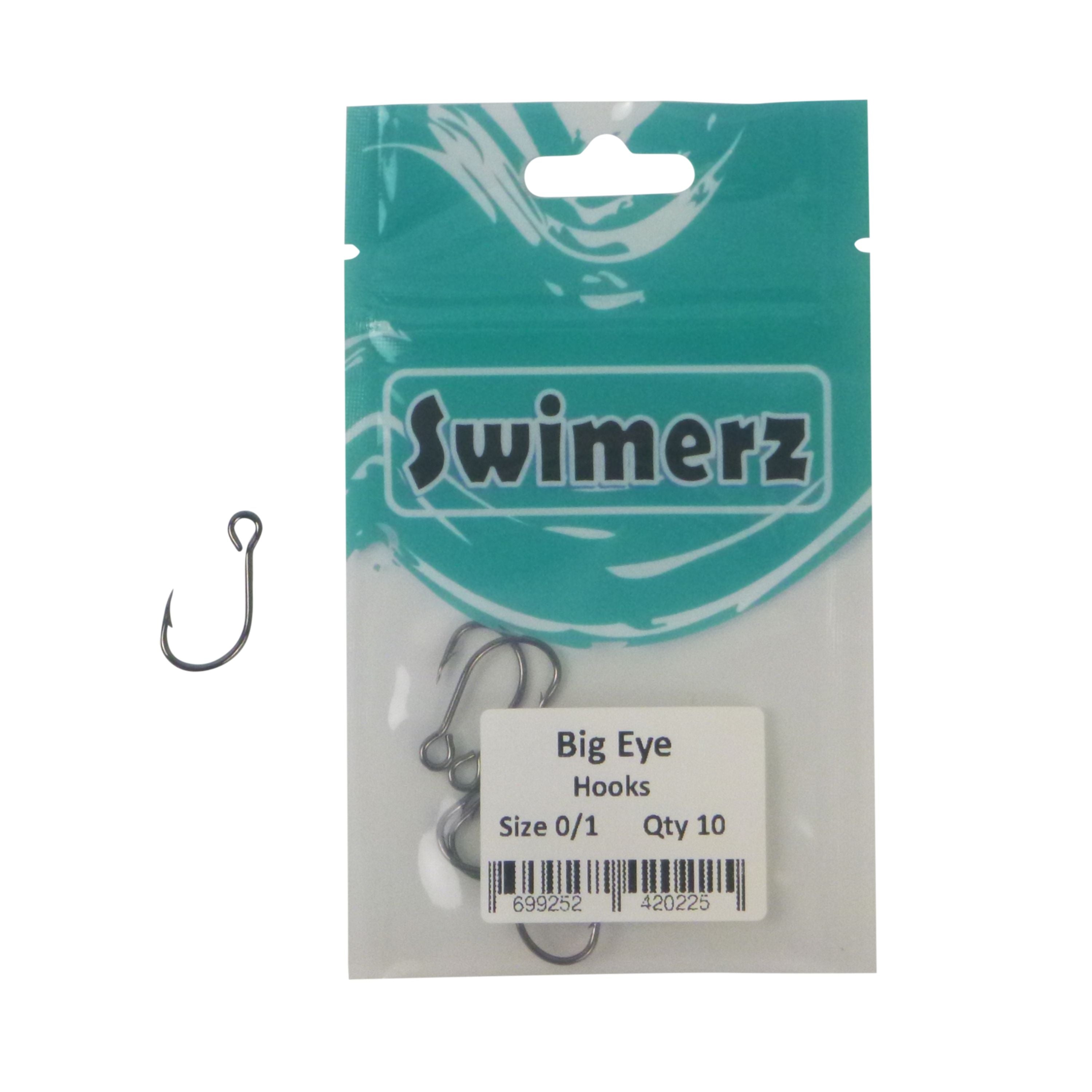 Fishing Tackle: Swimerz Big Eye Inline Lure Hooks, Size 1, 10 Pack