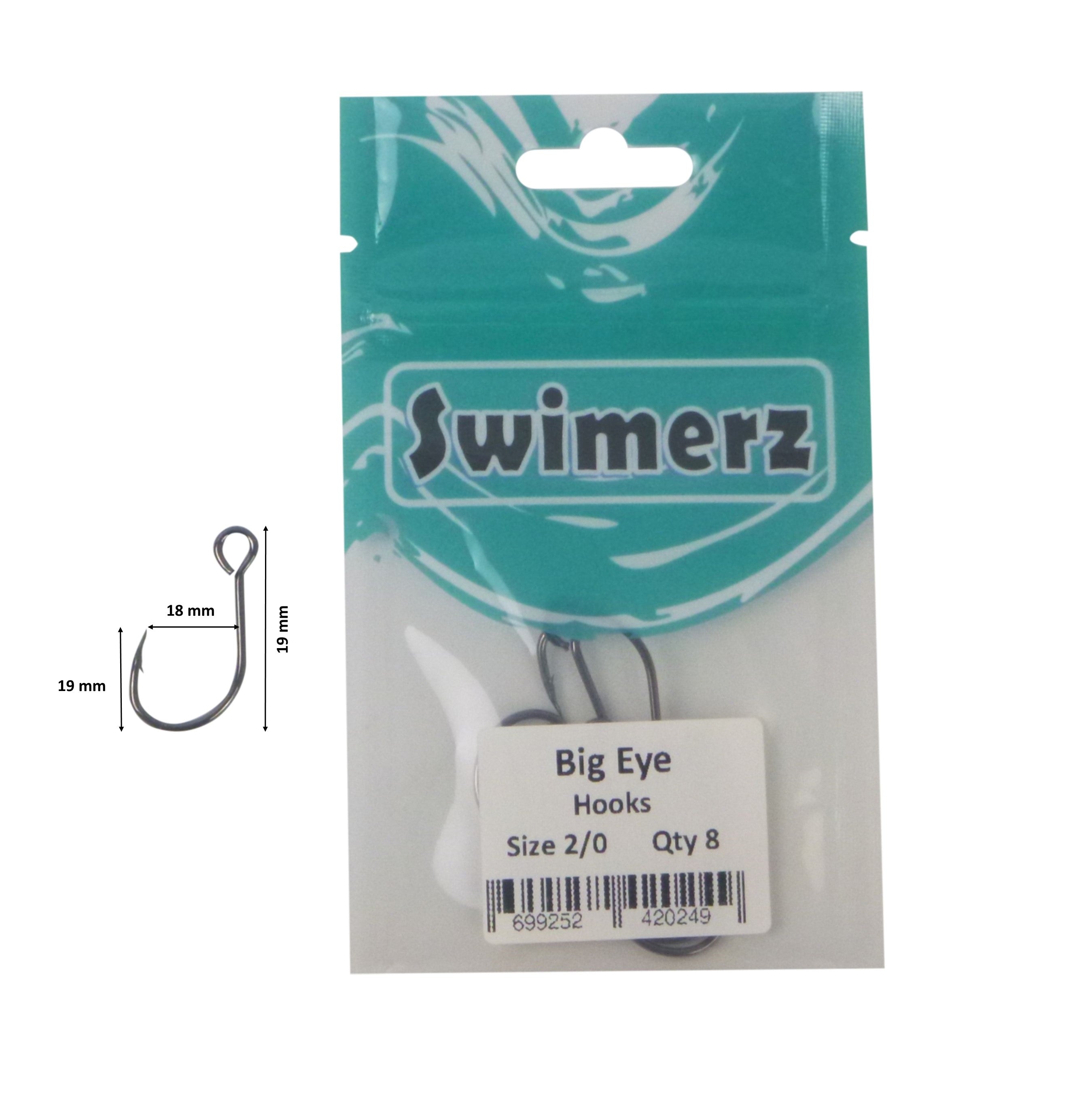 Fishing Tackle: Swimerz Big Eye Inline Lure Hooks, Size 2/0, 8 Pack