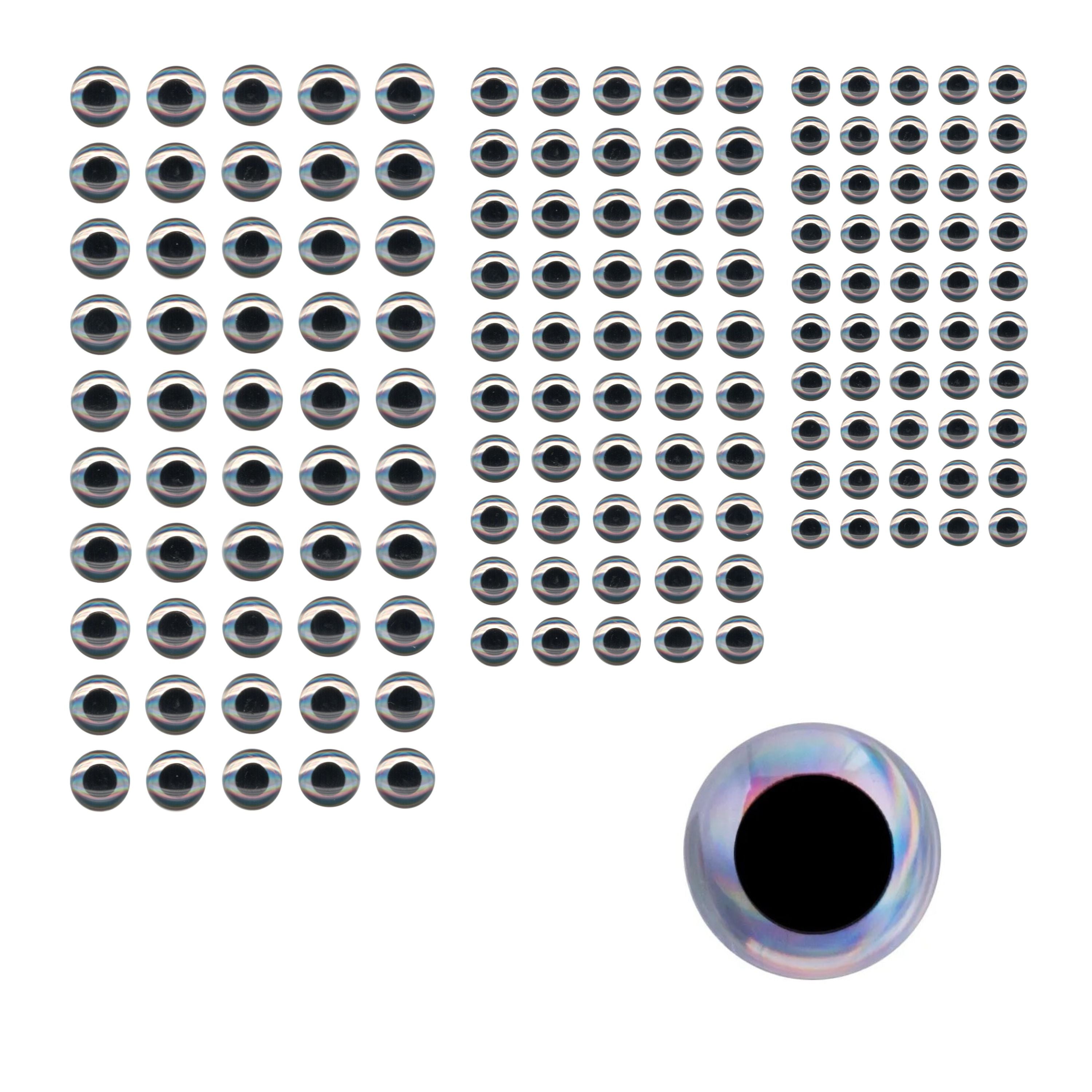 Fishing Tackle: Artizan Molded Lure Eyes, 3.5, 5, 6.5mmD, Silver/Black, Qty 150