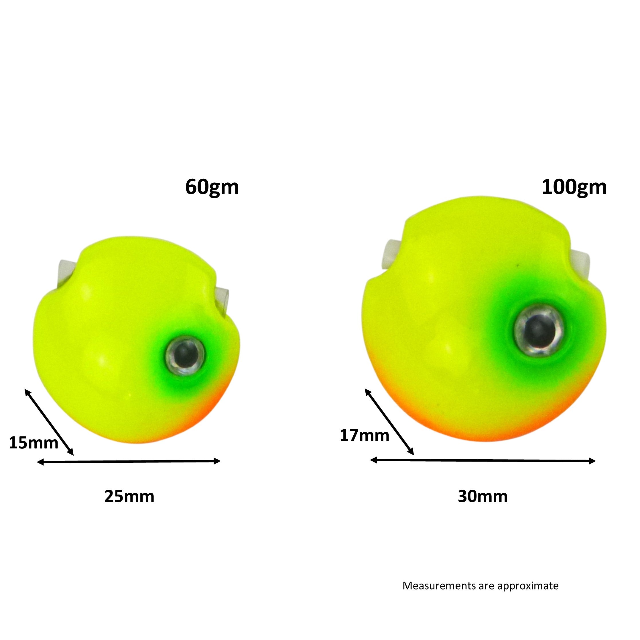 Fishing Tackle: Finesse Kabura Slider Jig Head, 60gm, Lime Spider, 2 Pack