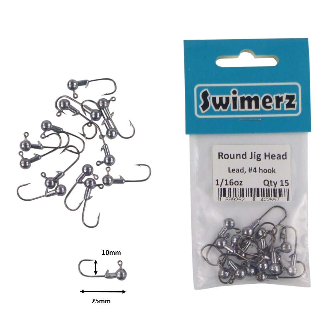 Fishing Tackle: Swimerz Round Jig Head, 1/16 oz #4 Hook, 15 pack