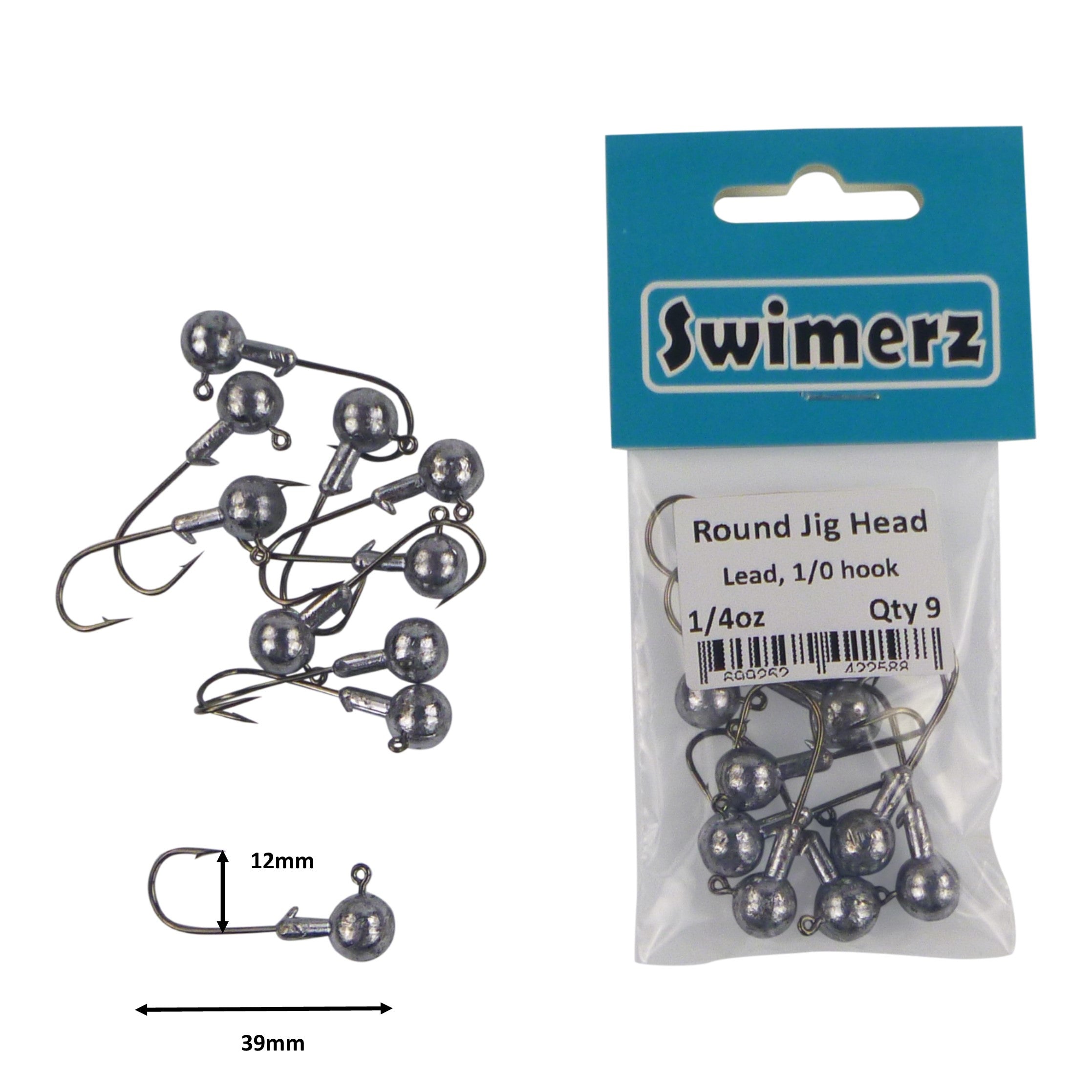 Fishing Tackle: Swimerz Round Jig Head, 1/4 oz #1 Hook, 9 pack