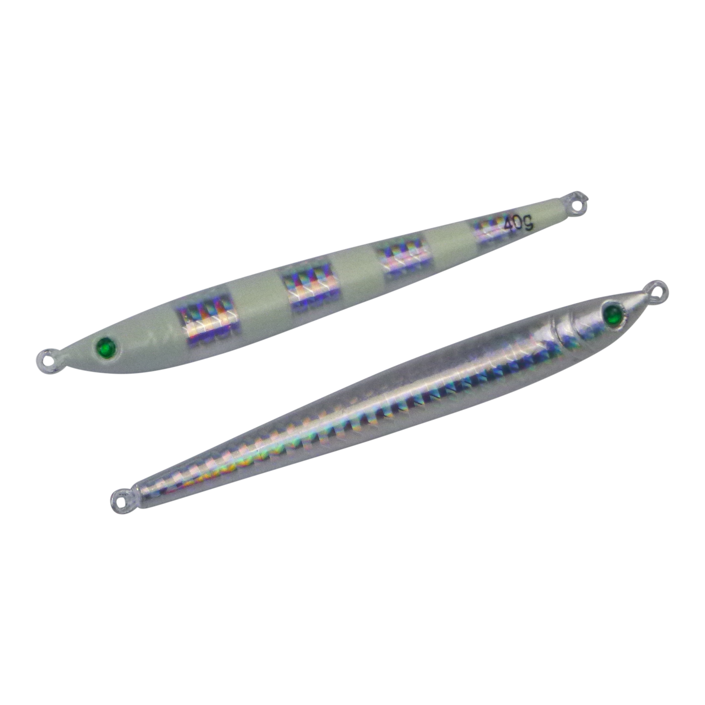 Fishing Tackle: Finesse Pencil Jig, 40gm, Lumo Silver, 2 pack
