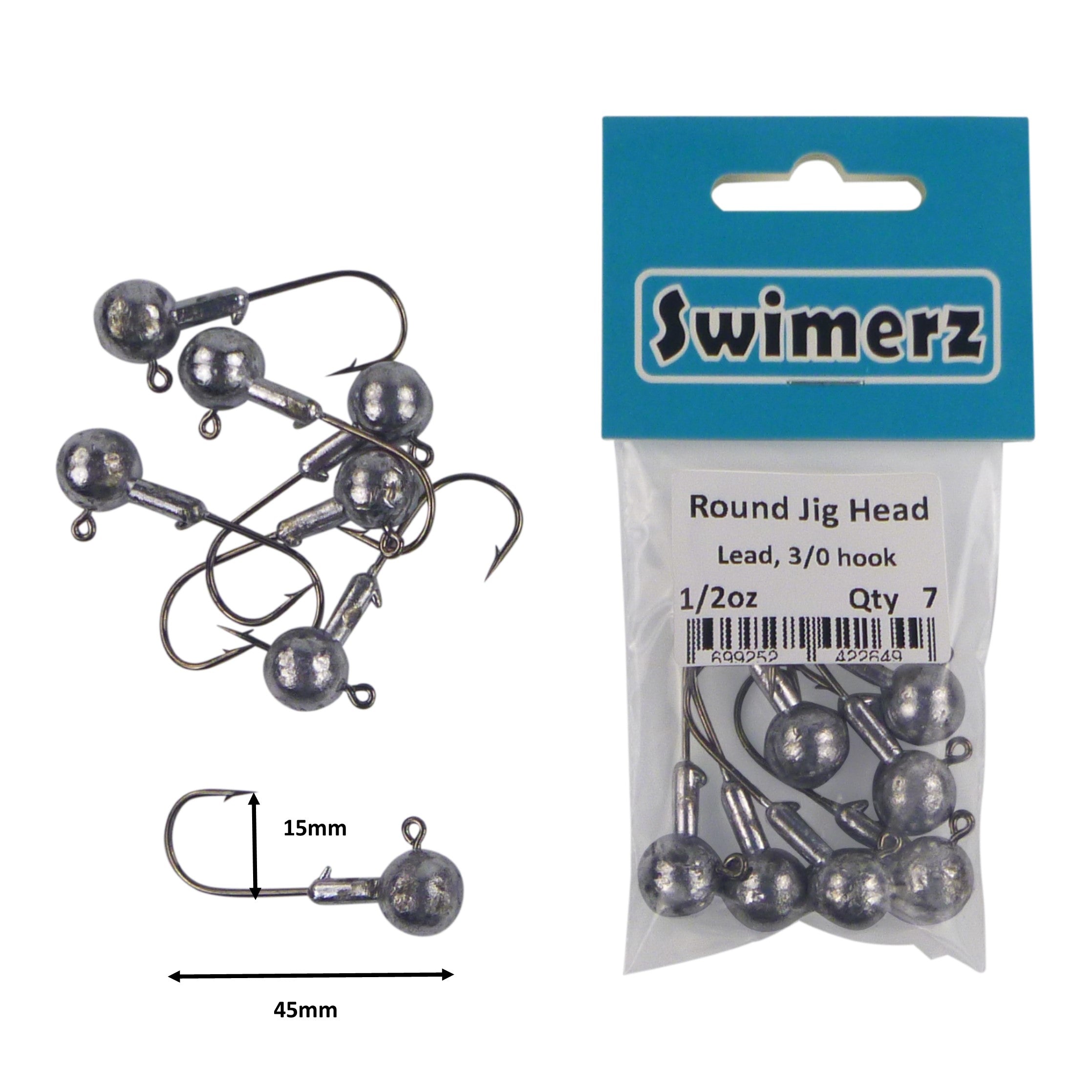 Fishing Tackle: Swimerz Round Jig Head, 1/2 oz 2/0 Hook, 8 pack