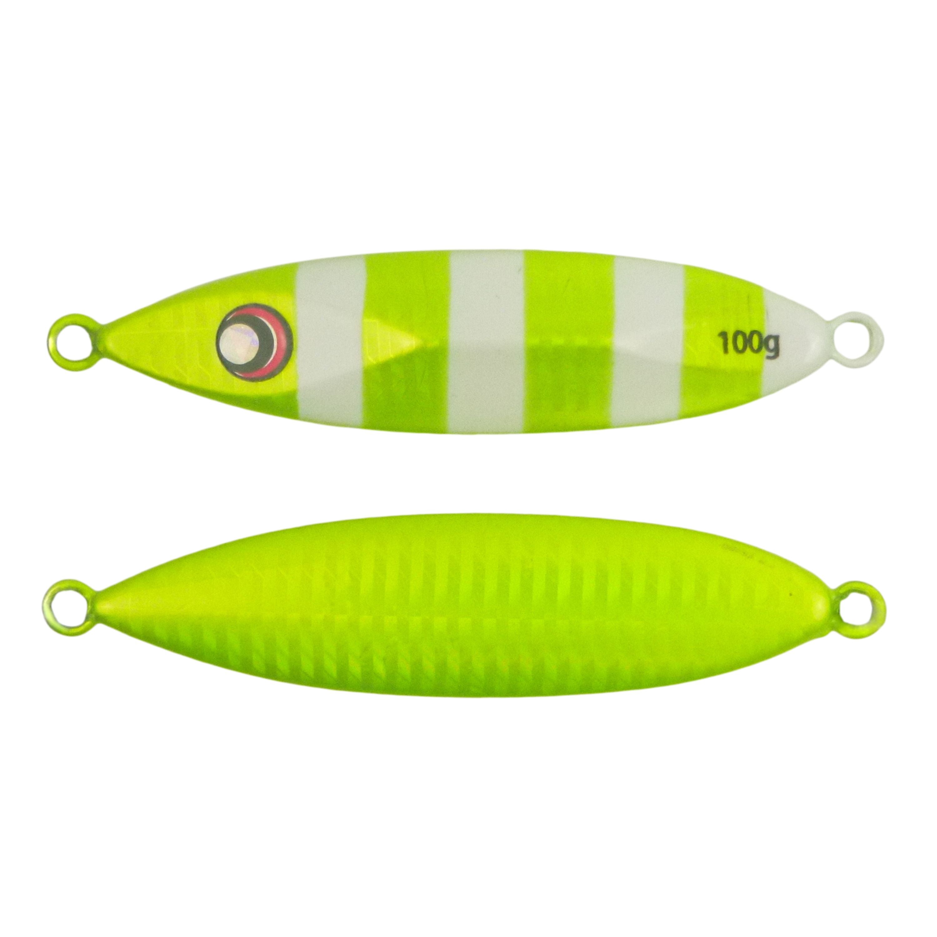 Fishing Tackle: Finesse Slow Pitch Flutter Jig, 100gm, Chartruese, 2 pack