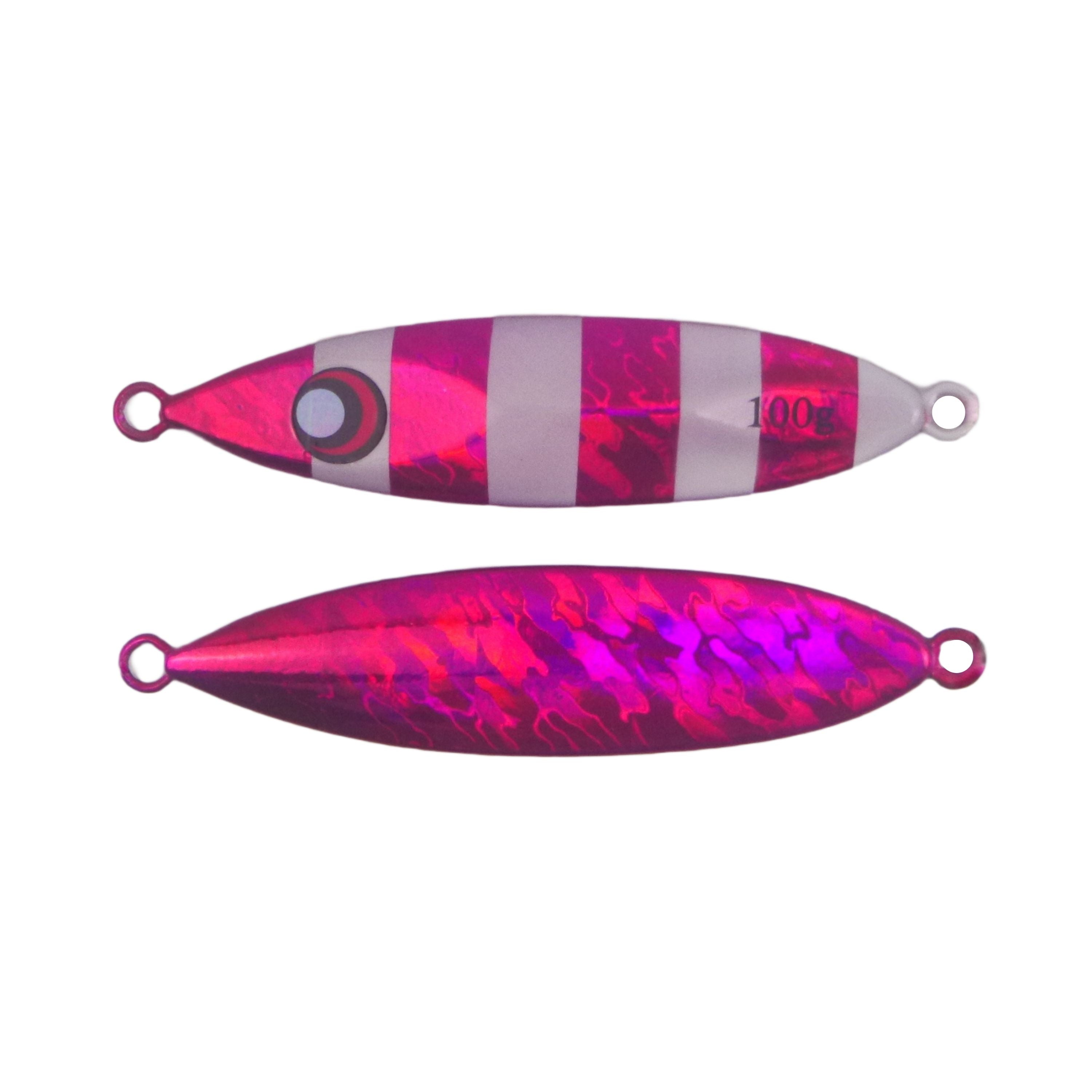 Fishing Tackle: Finesse Slow Pitch Flutter Jig, 100gm, Hot Pink Stripe, 2 pack