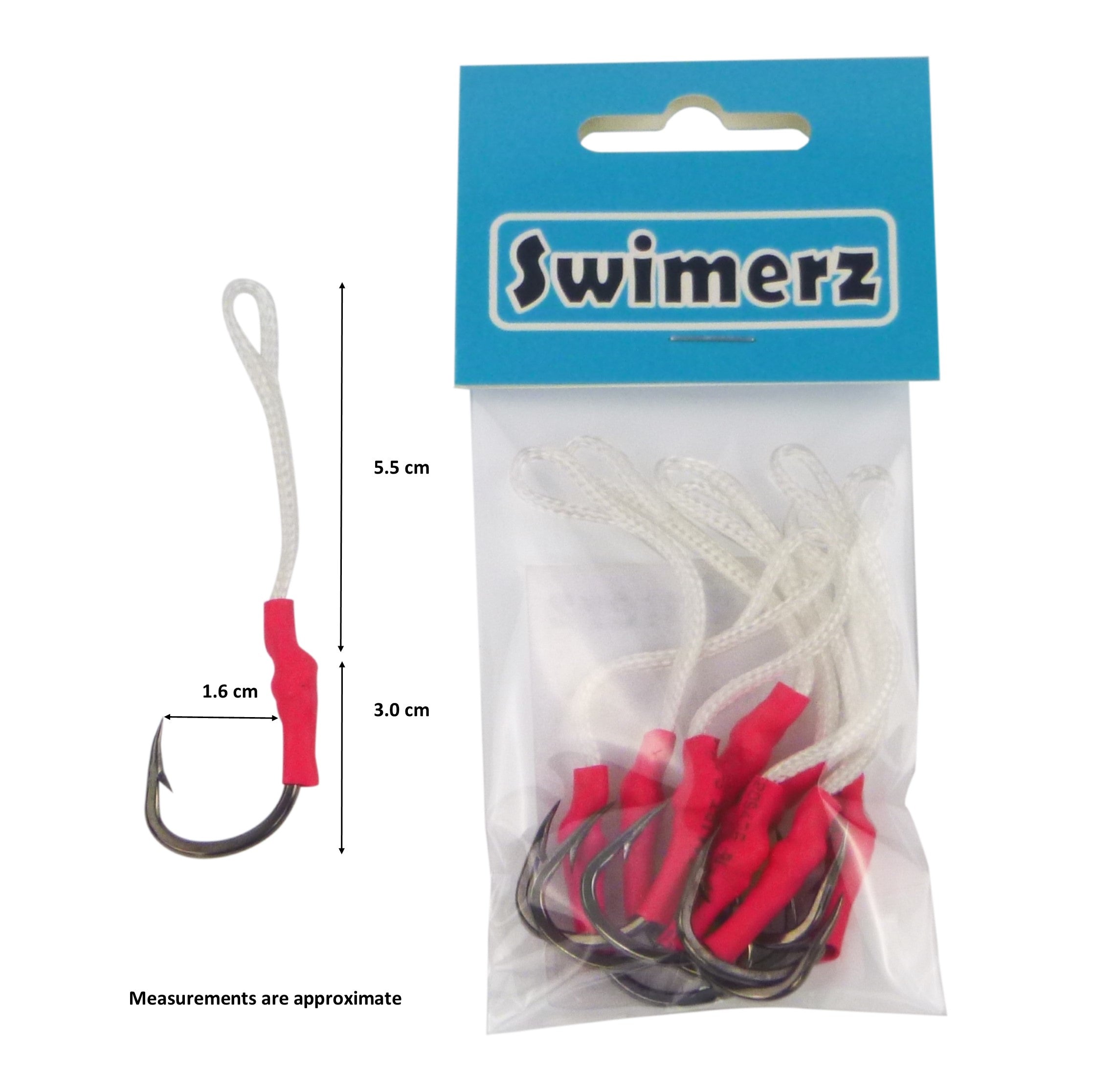 Fishing Tackle: Swimerz 3/0 Single Assist Hooks, 8 pack