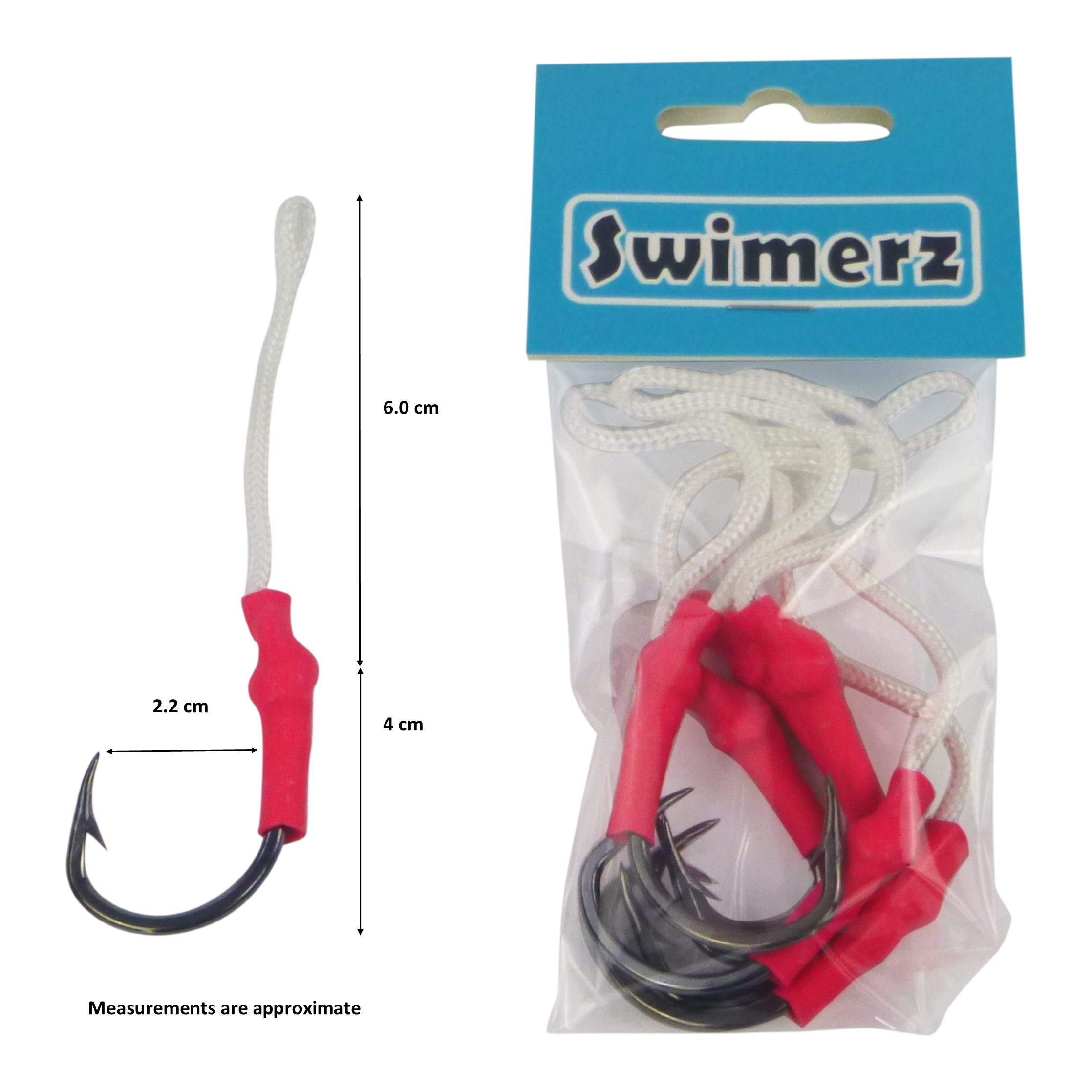 Fishing Tackle: Swimerz 5/0 Single Assist Hooks, 6 pack