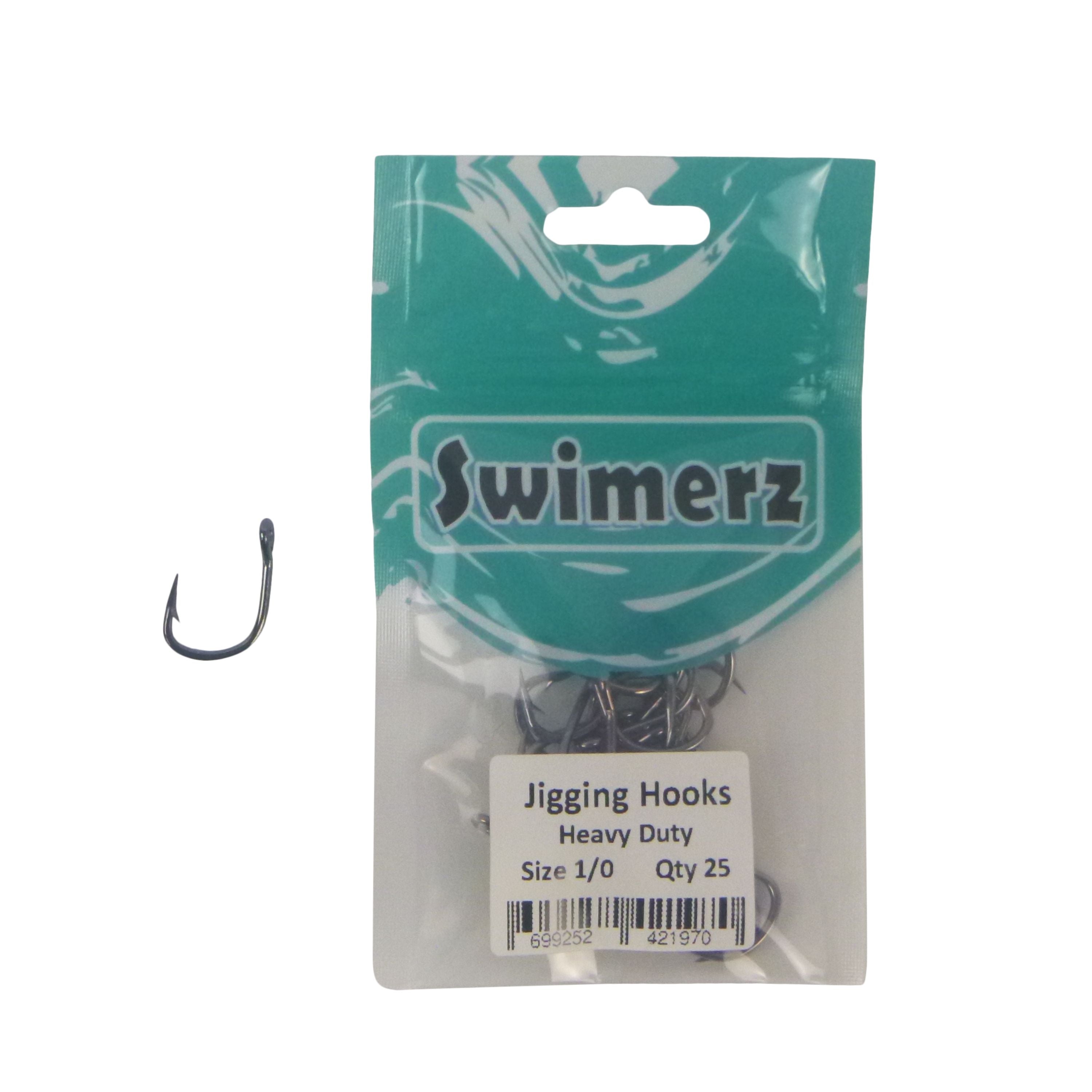 Fishing Tackle: Swimerz 1/0 Heavy Duty Jigging Hooks 25 pack