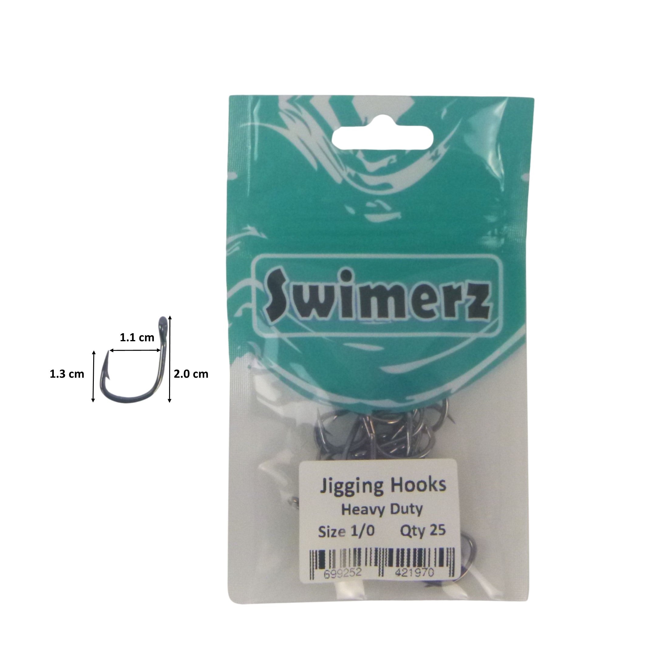 Fishing Tackle: Swimerz 1/0 Heavy Duty Jigging Hooks 25 pack