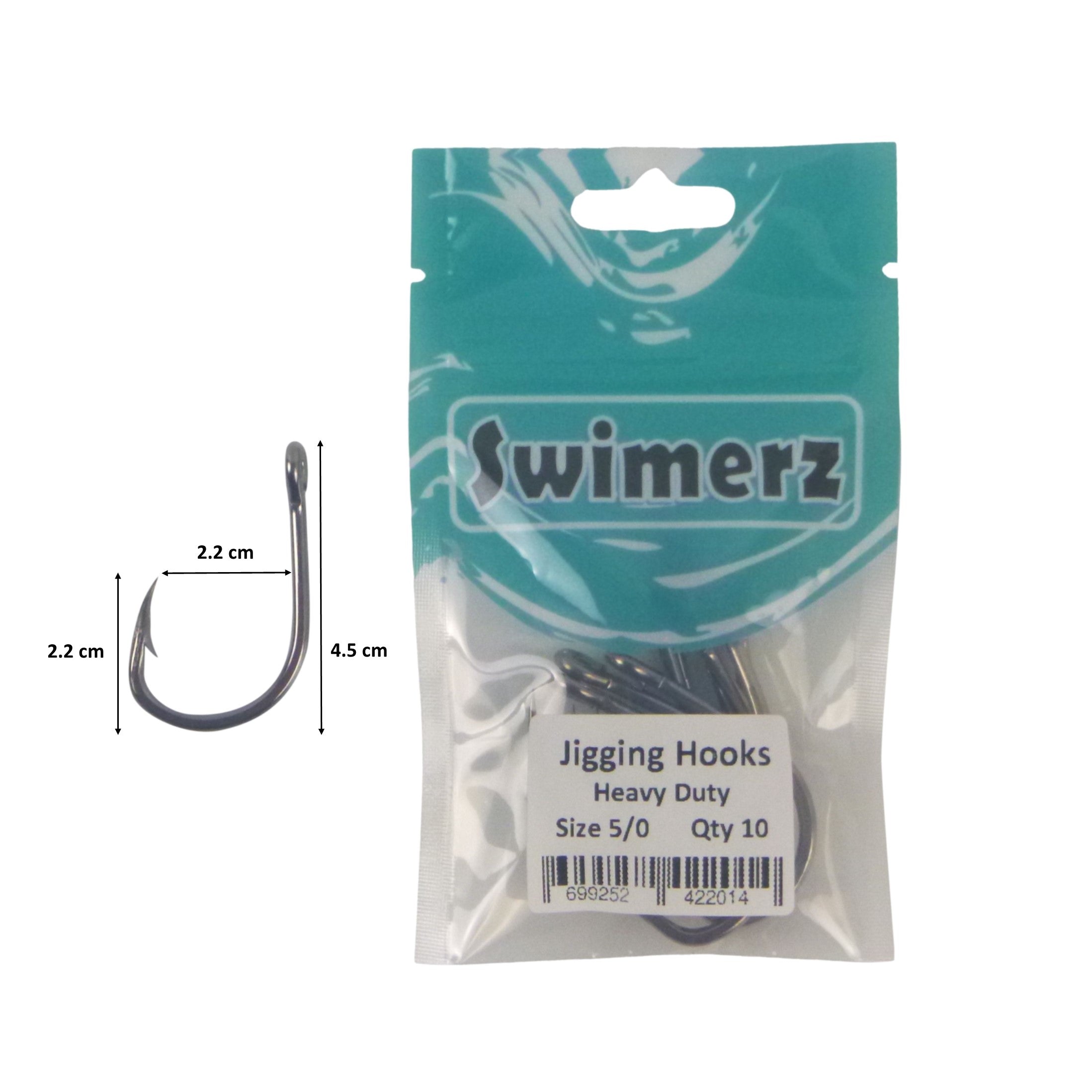 Fishing Tackle: Swimerz 5/0 Heavy Duty Jigging Hooks 10 pack
