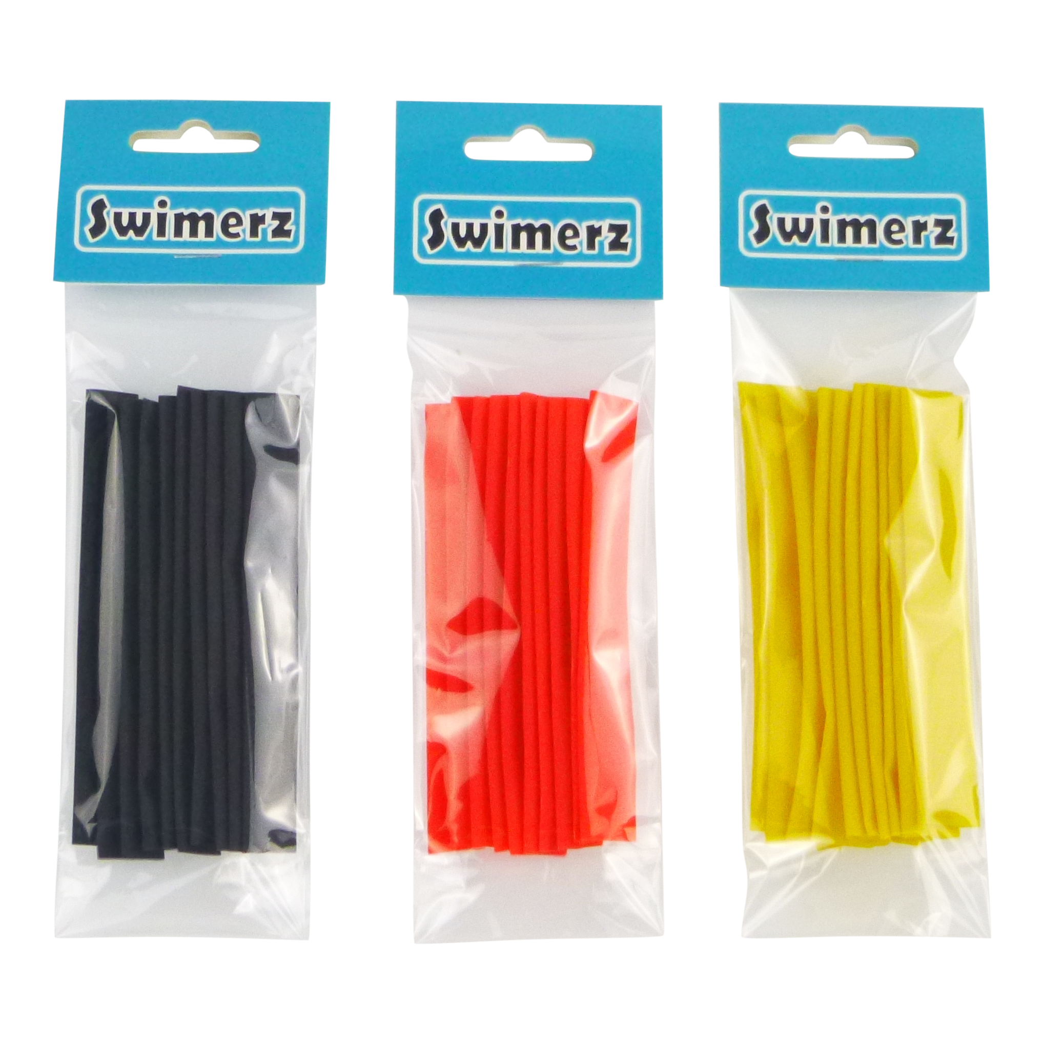 Fishing Tackle: Swimerz Assist Hook Sleeves, 8/10mm Shrink Tube, Black, Yellow & Red, 100mm. Qty 30.