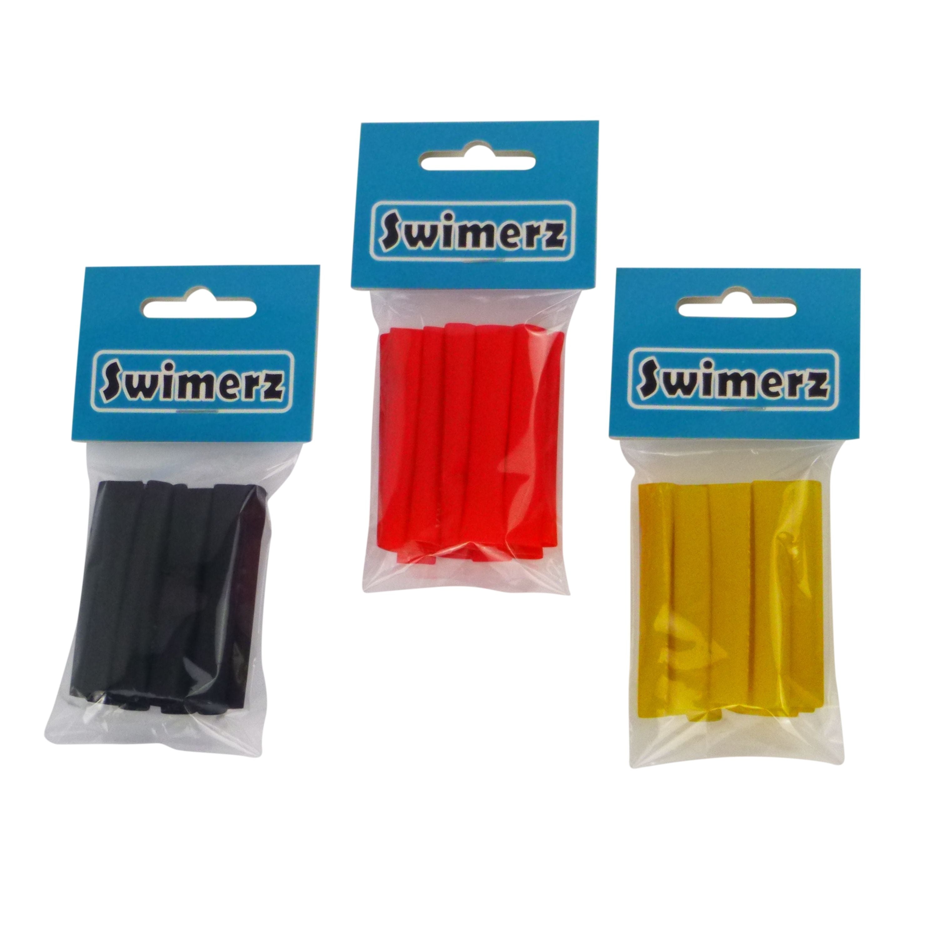 Fishing Tackle: Swimerz Assist Hook Sleeves, 6mm Shrink Tube, Black, Yellow & Red, 50mm. Qty 45.