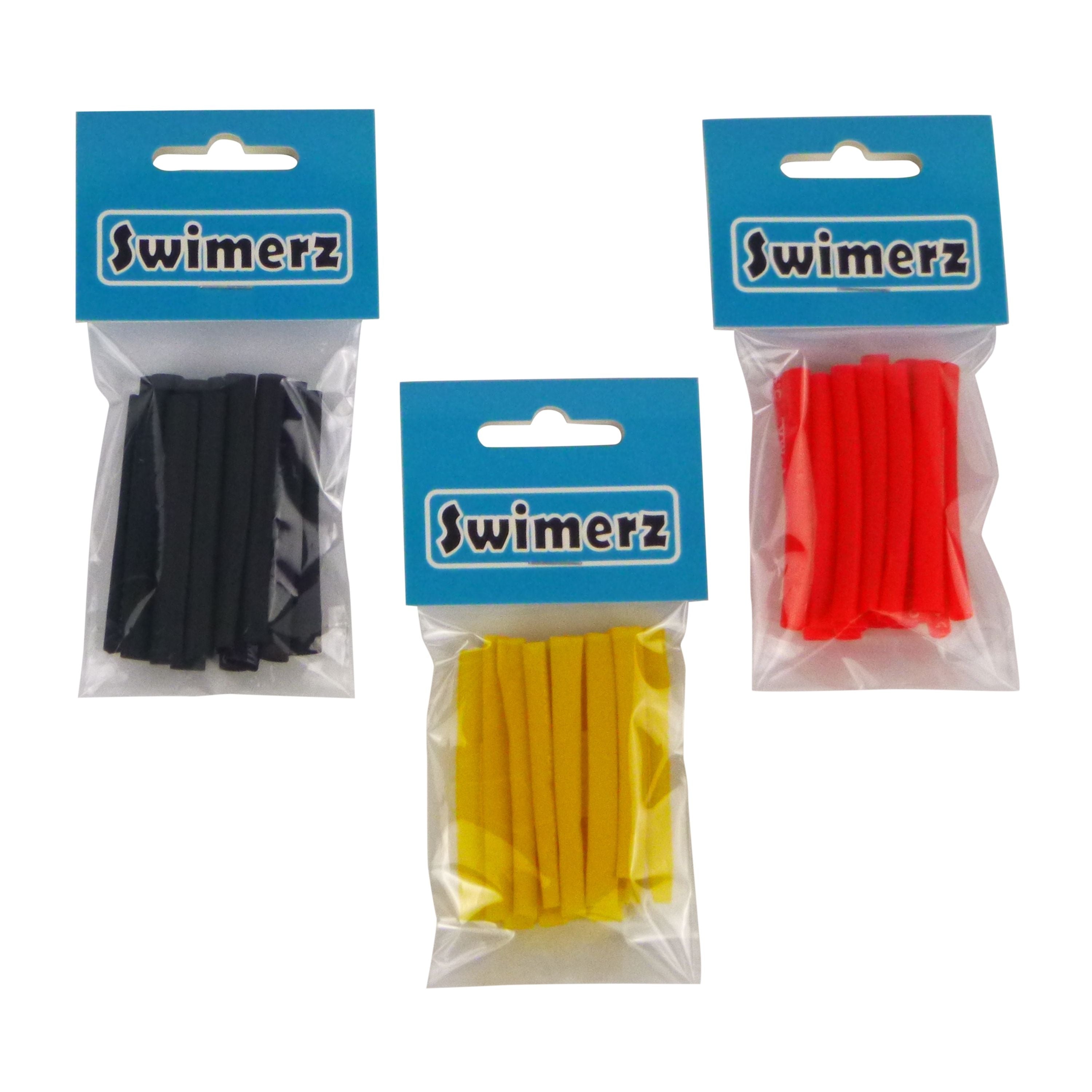 Fishing Tackle: Swimerz Assist Hook Sleeves, 4mm Shrink Tube, Black, Yellow & Red, 50mm. Qty 45.