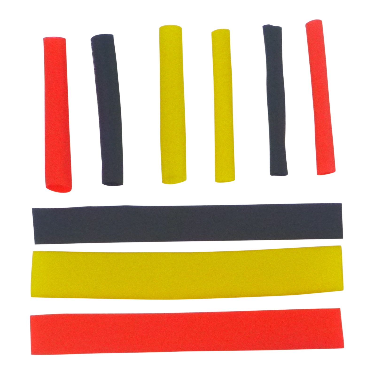 Fishing Tackle: Swimerz Assist Hook Sleeves, 4mm Shrink Tube, Black, Yellow & Red, 50mm. Qty 45.