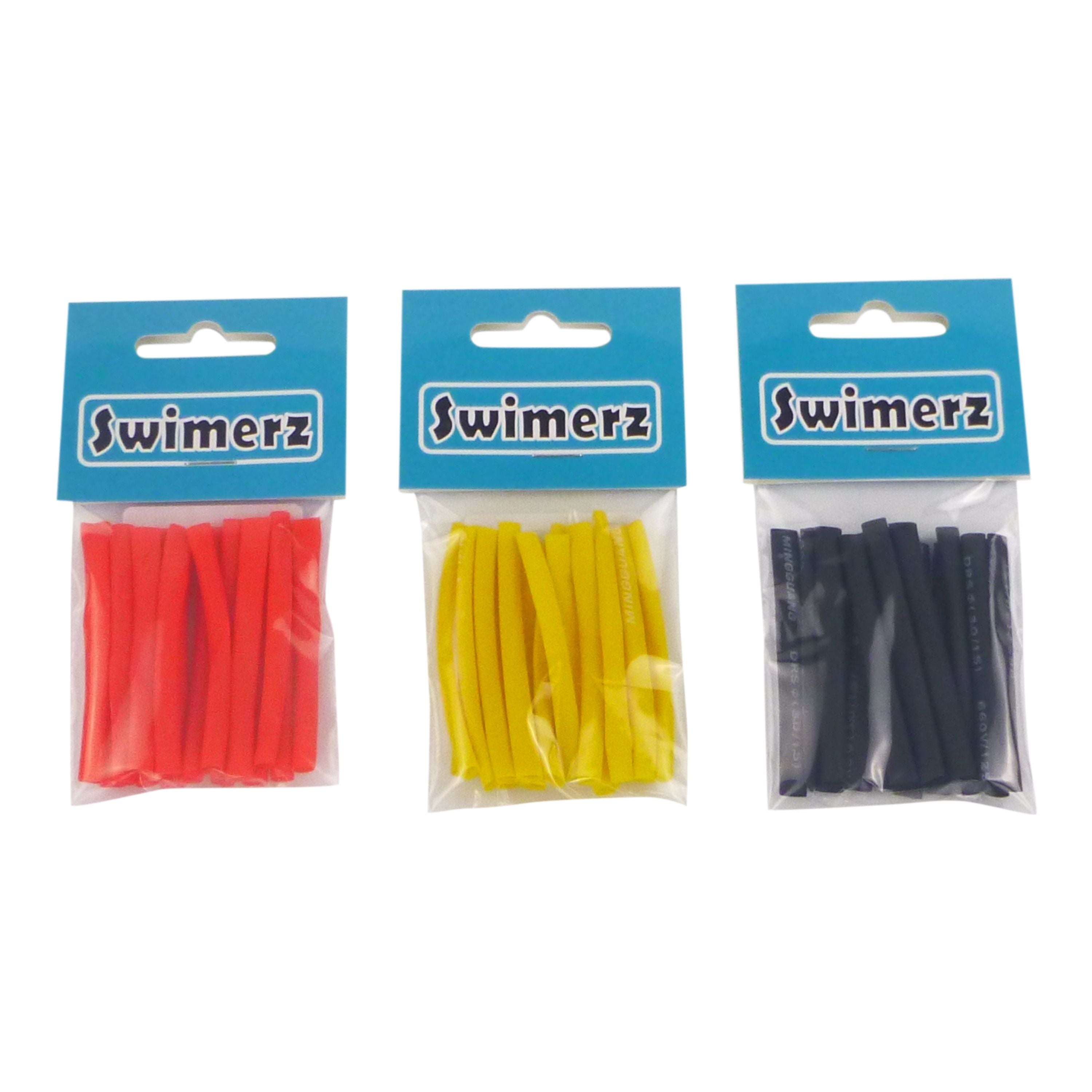Fishing Tackle: Swimerz Assist Hook Sleeves, 3mm Shrink Tube, Black, Yellow & Red, 50mmL. Qty 45.
