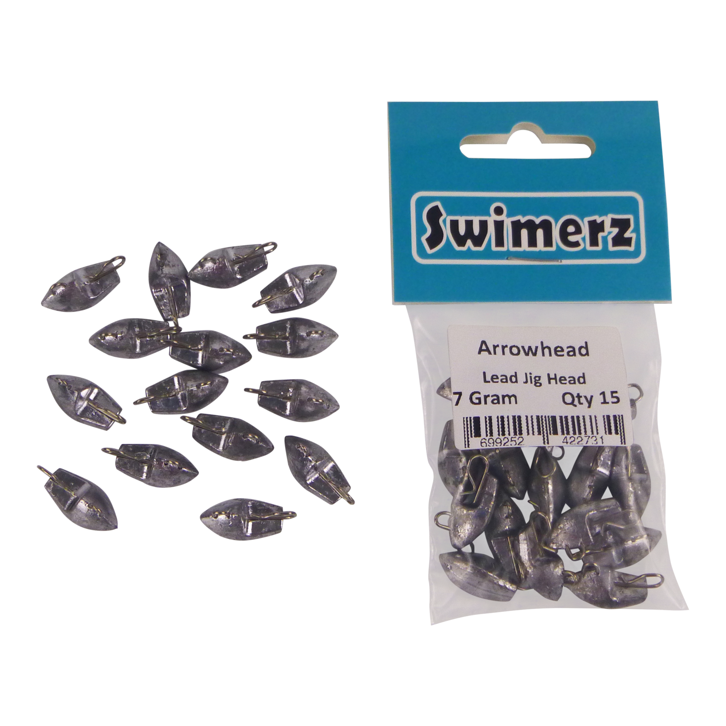 Fishing Tackle: Swimerz 7gm Arrowhead Jig Head, 1/4oz, Lead, 15 pack