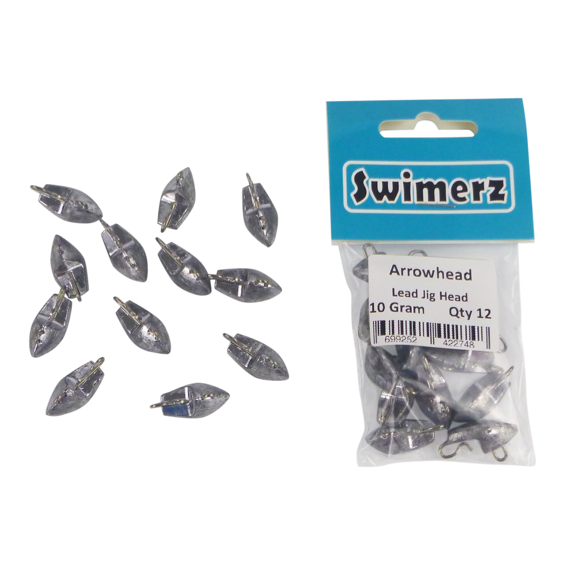 Fishing Tackle: Swimerz 10gm Arrowhead Jig Head, 3/8oz, Lead, Qty 12