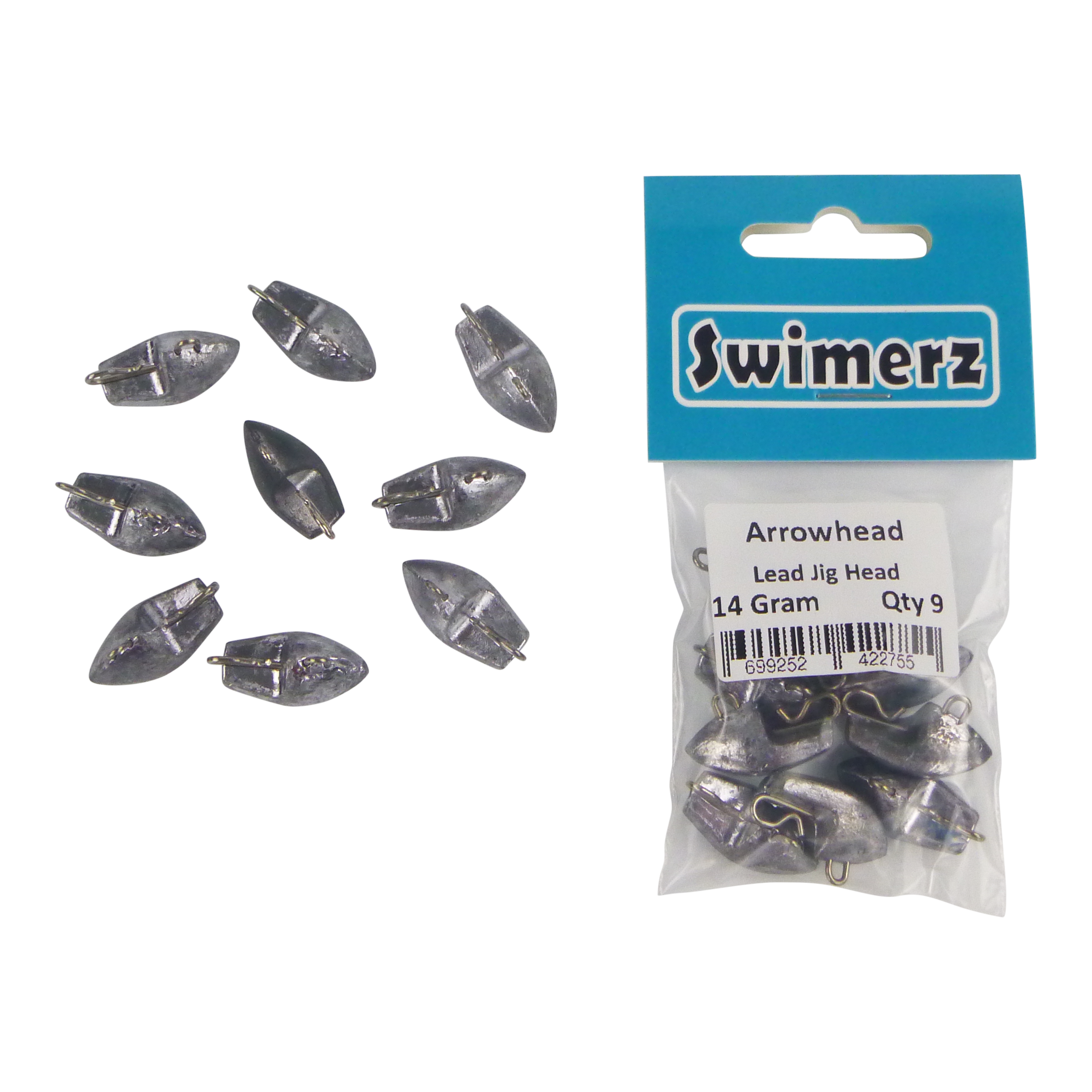 Fishing Tackle: Swimerz 14gm Arrowhead Jig Head, 1/2oz, Lead, Qty 10