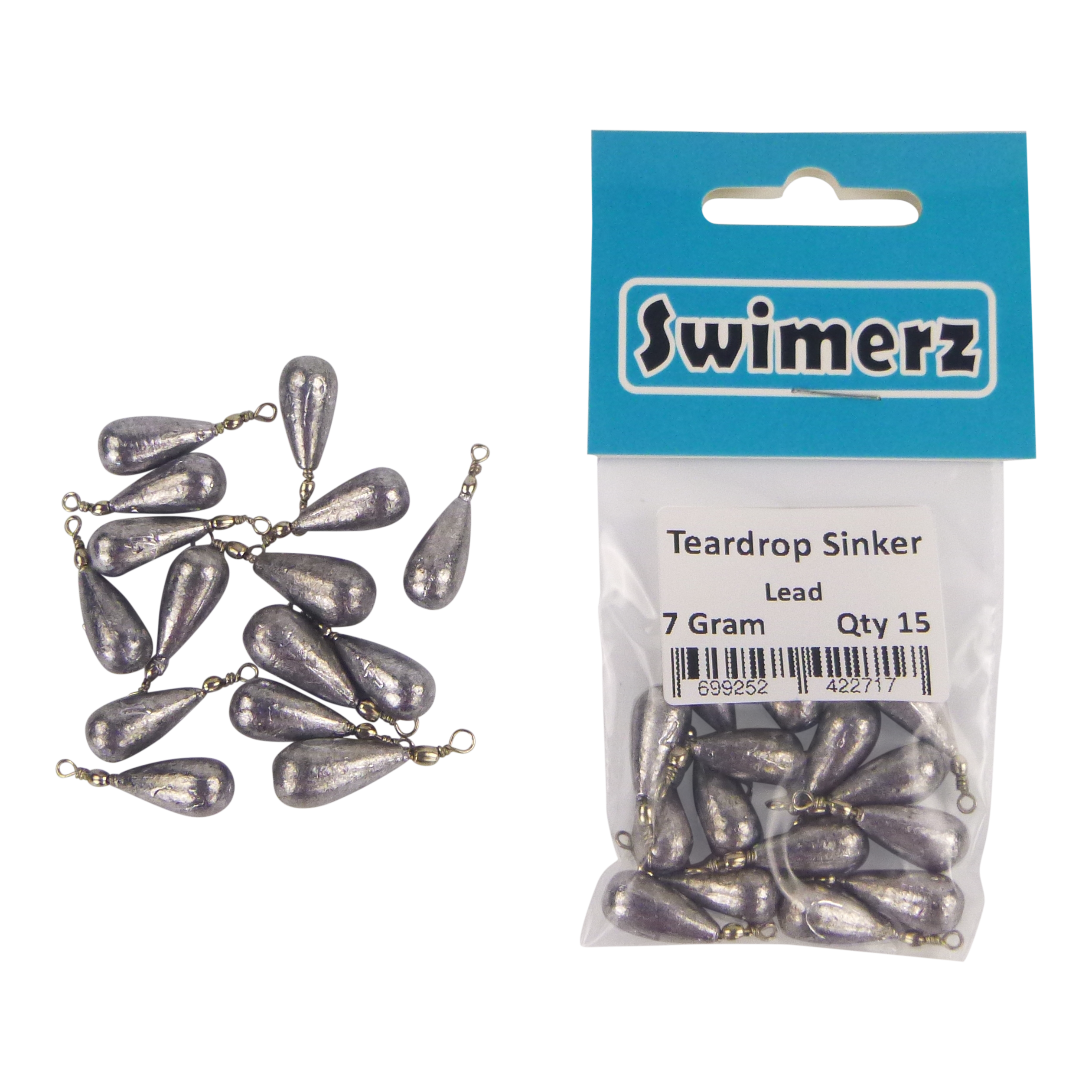 Fishing Tackle: Swimerz 7gm Teardrop Sinker, Lead, 15 pack